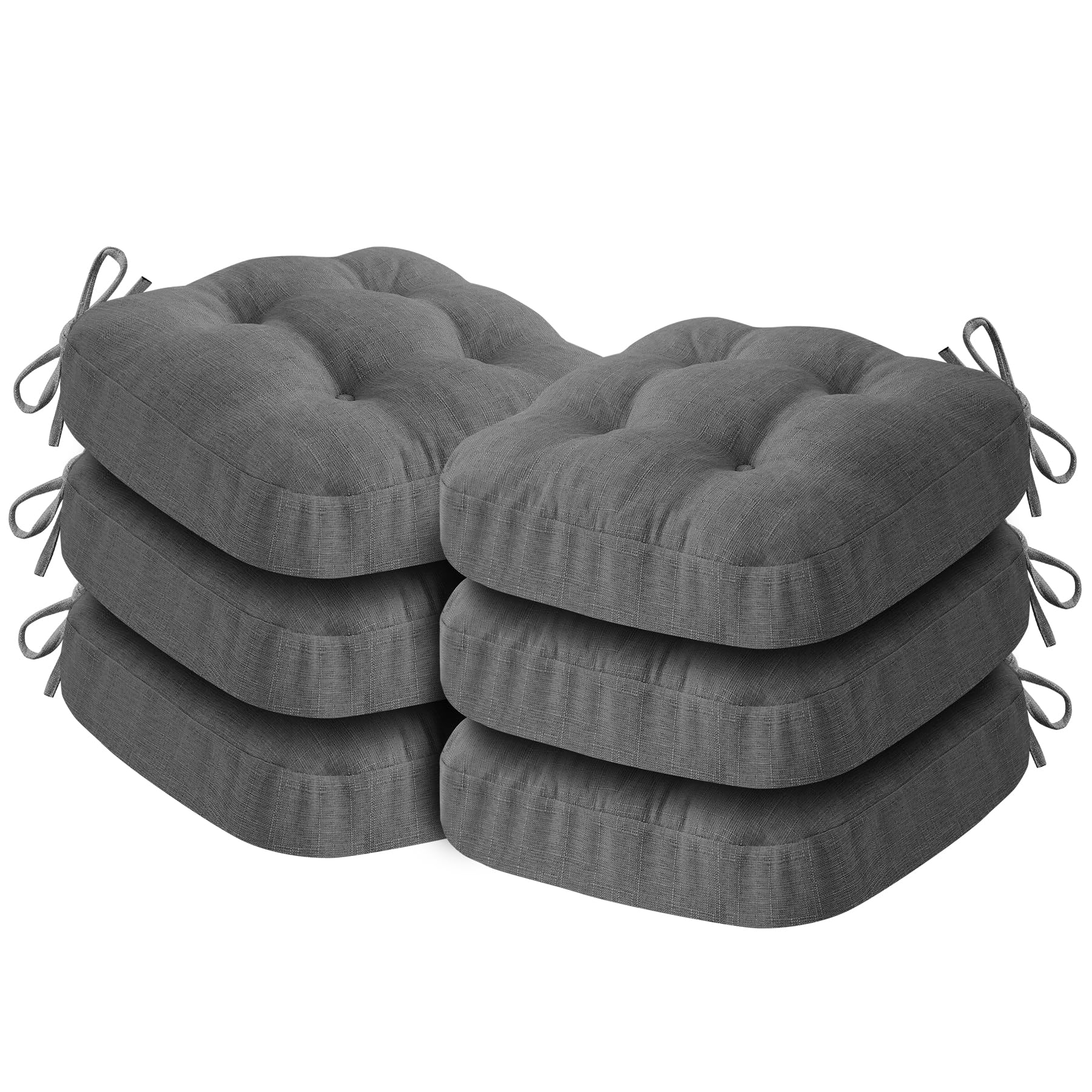 IASEAHK Chair Cushions for Dining Chairs, Dining Chair Cushions, Tufted Indoor Chair Pads with Ties & Non Slip Backing, Seat Cushions for Kitchen Chairs 16.5” x 16.5” x 3.5”, Set of 2, Beige