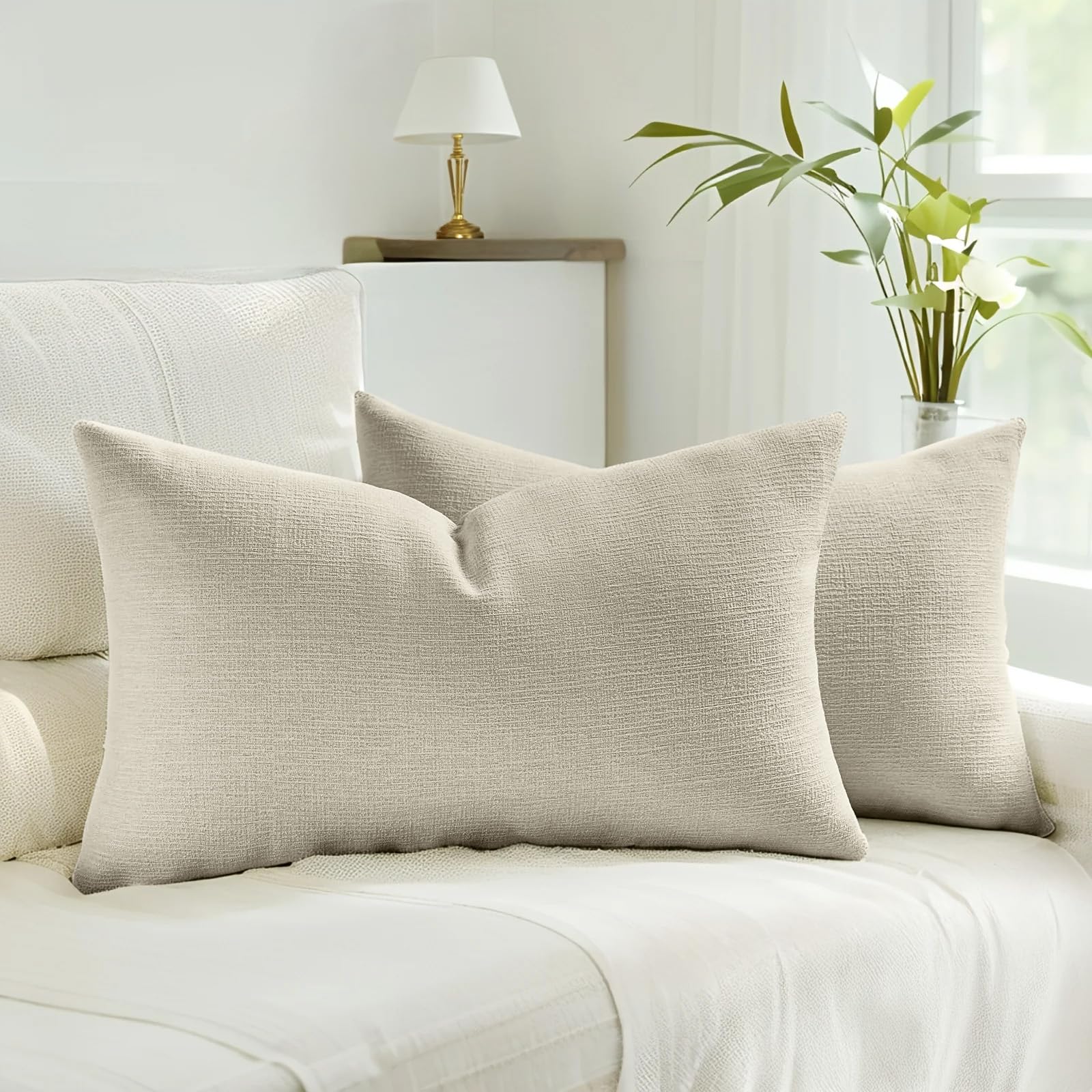 HAUSSY Pack of 2 Linen Pillow Covers 18x18 Inch, Decorative Throw Pillows Soft Boho Neutral Cushion Covers Home Decor Modern Soild Pillow Cases for Couch Living Room Sofa Bed, Coffee (Covers Only)