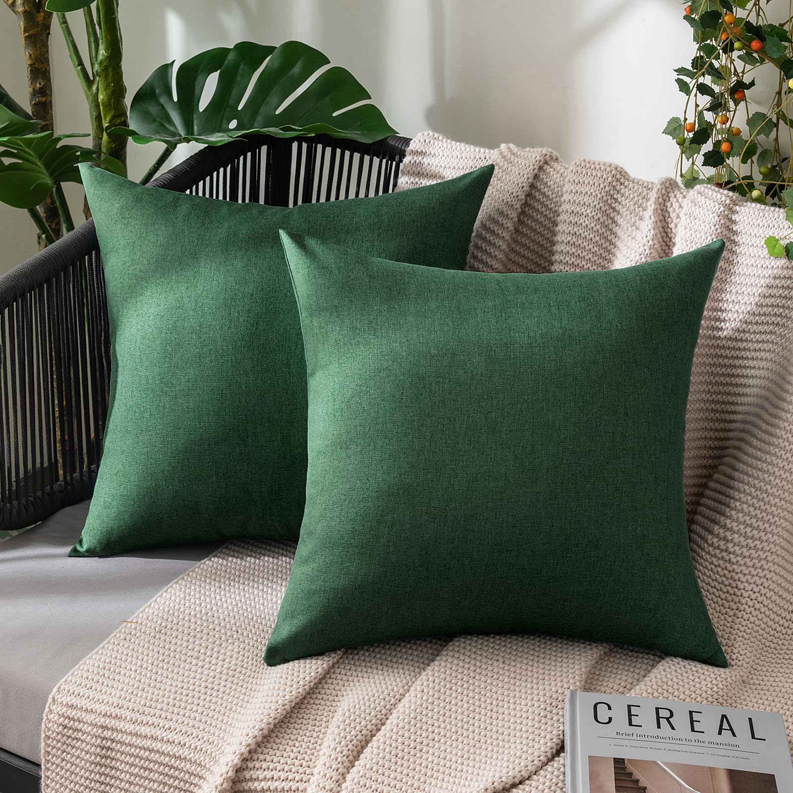 MIULEE Pack of 2 Decorative Outdoor Solid Waterproof Throw Pillow Covers Faux Linen Garden Farmhouse Cushion Cases for Patio Tent Balcony Couch Sofa 18x18 Inch Beige