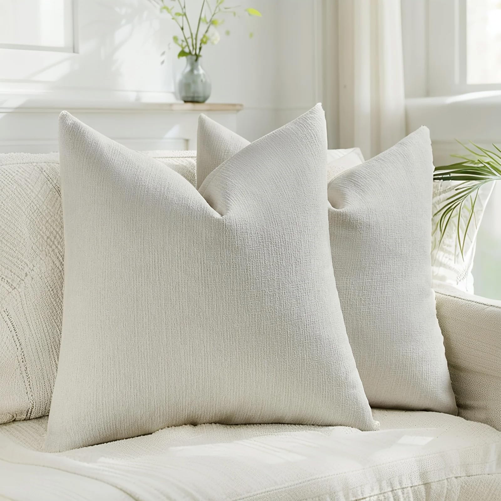 HAUSSY Pack of 2 Linen Pillow Covers 18x18 Inch, Decorative Throw Pillows Soft Boho Neutral Cushion Covers Home Decor Modern Soild Pillow Cases for Couch Living Room Sofa Bed, Coffee (Covers Only)
