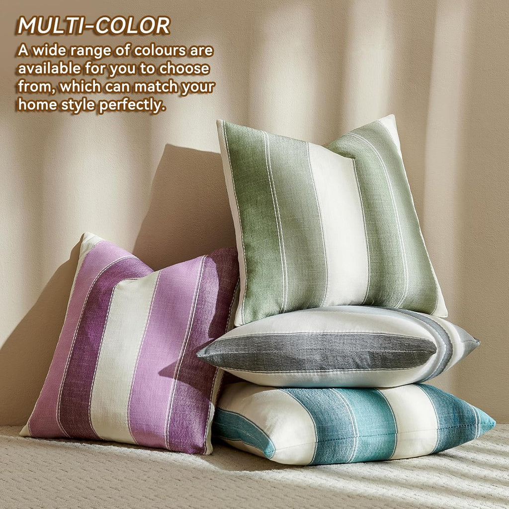 AmHoo Pack of 2 Farmhouse Stripe Check Throw Pillow Covers Set Case Cotton Linen Decorative Pillowcases Cushion Cover for Couch Bench Sofa 20x20 Inch Sage Green