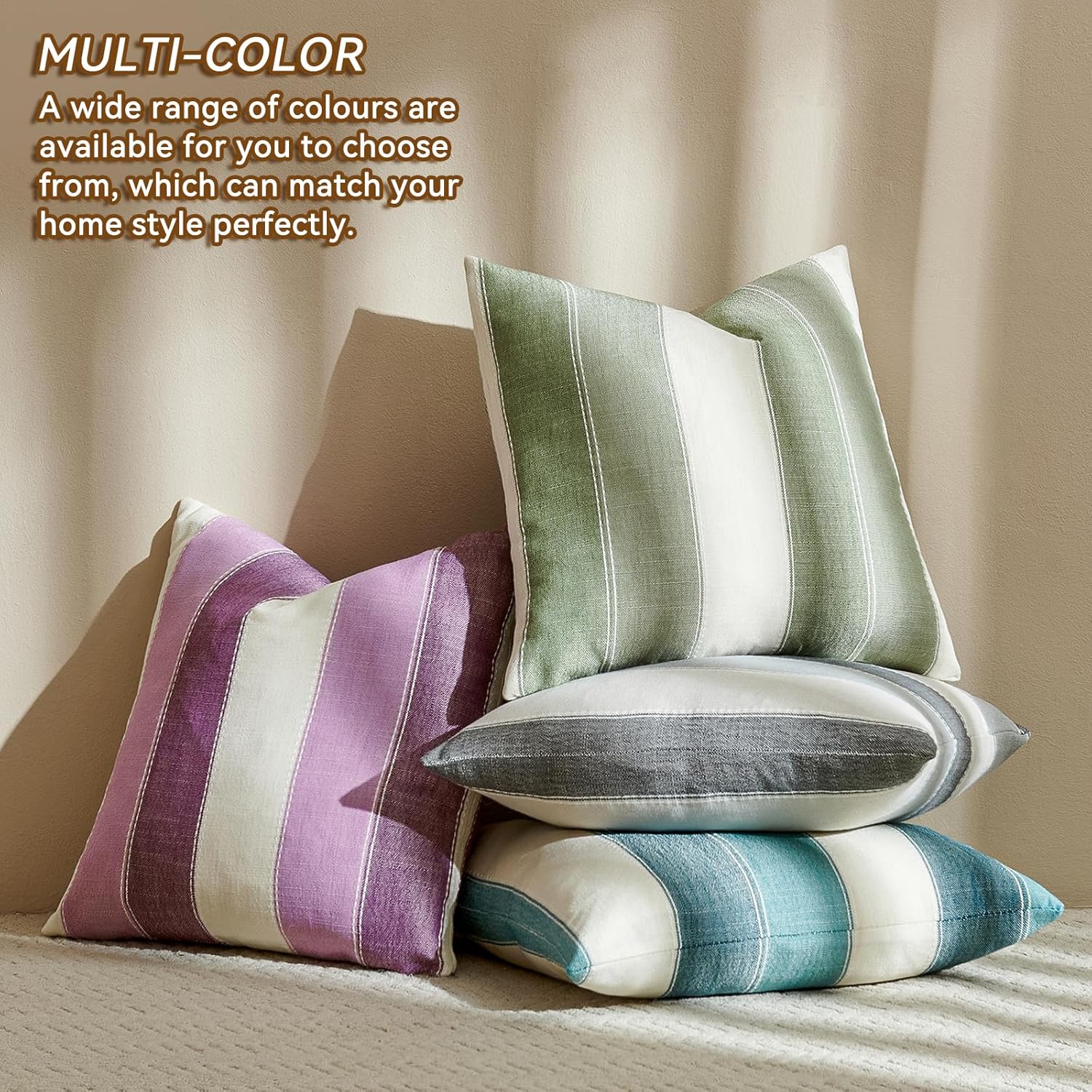 AmHoo Pack of 2 Farmhouse Stripe Check Throw Pillow Covers Set Case Cotton Linen Decorative Pillowcases Cushion Cover for Couch Bench Sofa 20x20 Inch Sage Green