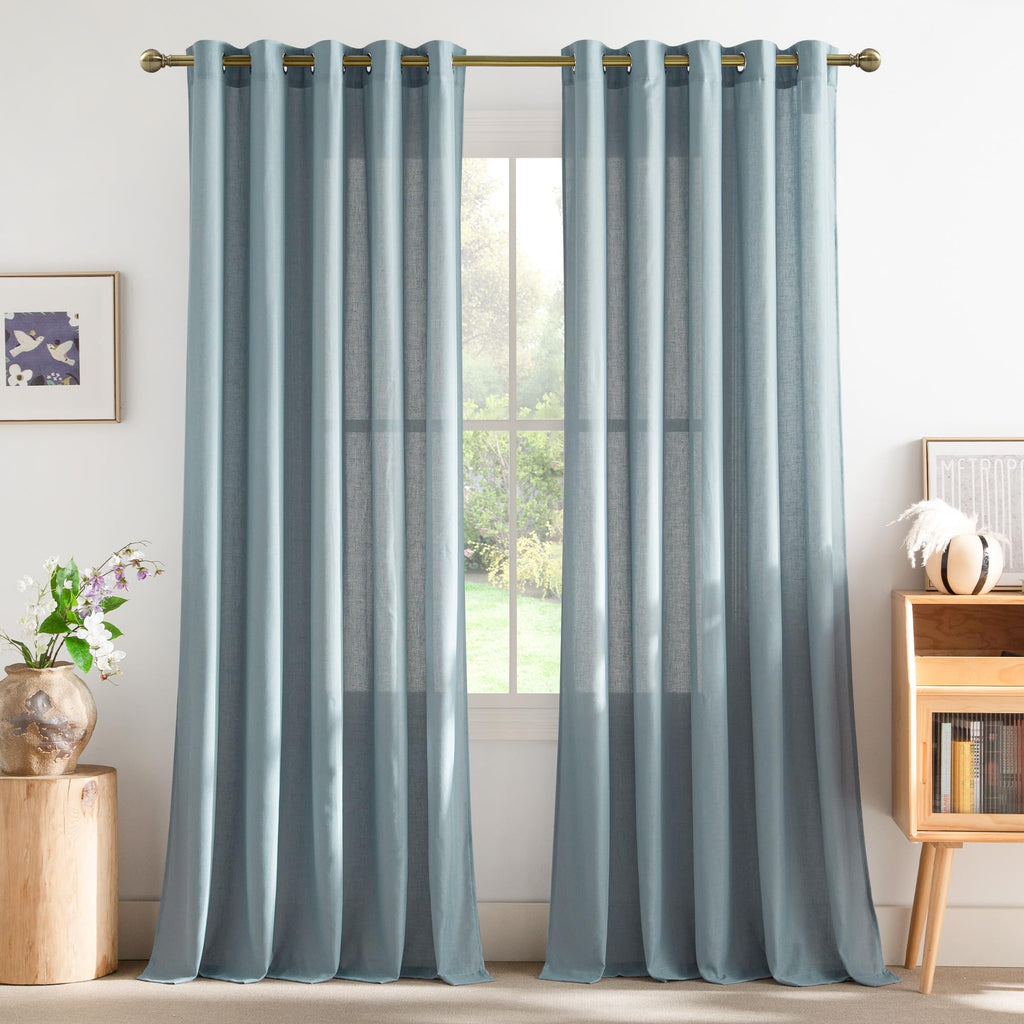 NICETOWN Natural Linen Curtains 84 inch Long 2 Panels Set, Grommet Top Thick Linen Burlap Semi Sheer Vertical Drapes Privacy Assured with Light Filtering for Bedroom/Living Room, W55 x L84