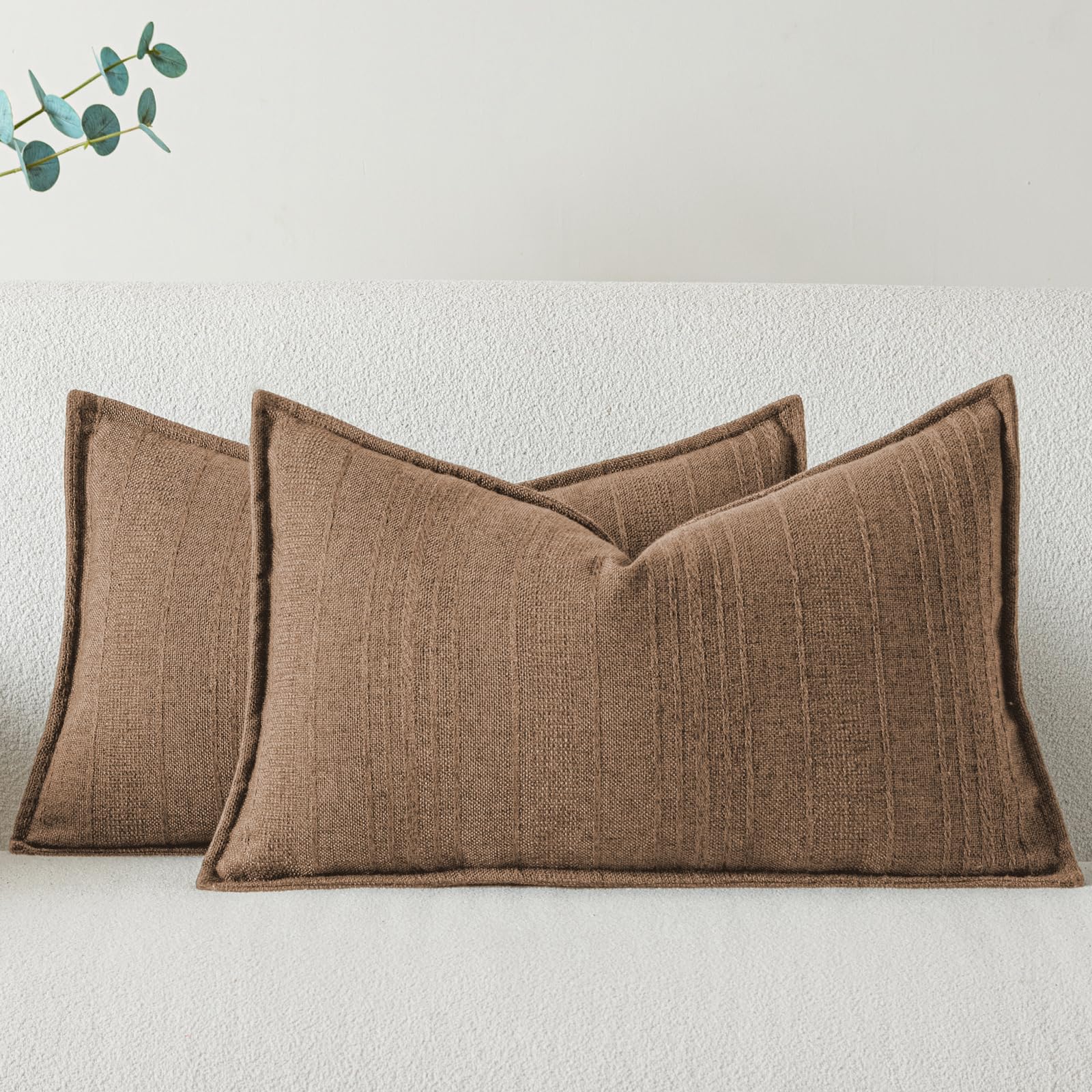 a moment Linen Pillow Covers Set of 2,Boho Farmhouse Throw Pillowcases Neutral Textured Decorative Covers for Couch Sofa Bed, Soft Linen Blend Accent Case Cushion Living Room Home Decor 20"x12"Khaki