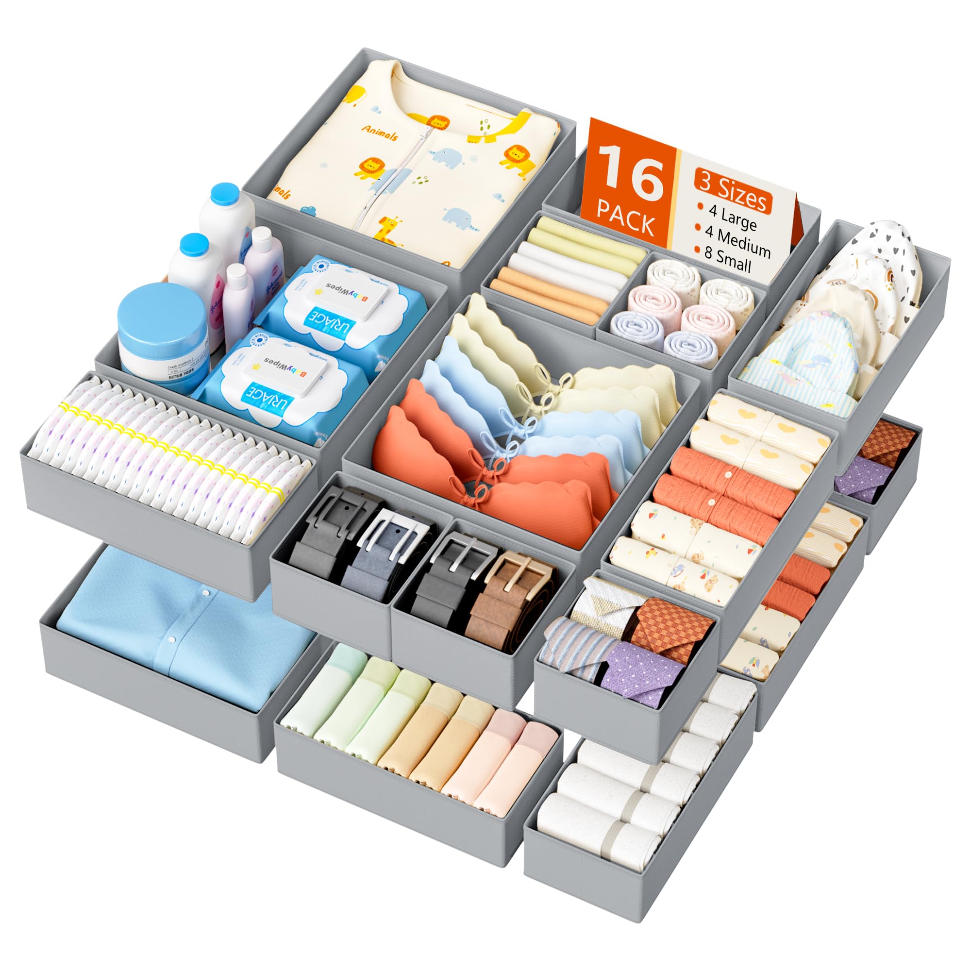 DIMJ Drawer Organizer Clothes Storage - 18 Pack Baby Dresser Organizer for Nursery, Foldable Closet Drawer Organizer Bins for Bedroom Organization, Fabric Storage Dividers for Socks, Underwears, Bras