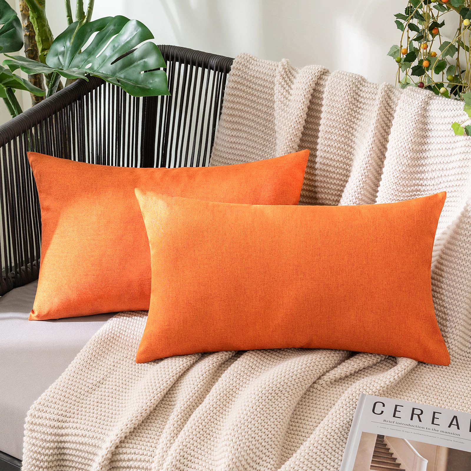 MIULEE Pack of 2 Decorative Outdoor Solid Waterproof Throw Pillow Covers Faux Linen Garden Farmhouse Cushion Cases for Patio Tent Balcony Couch Sofa 18x18 Inch Beige