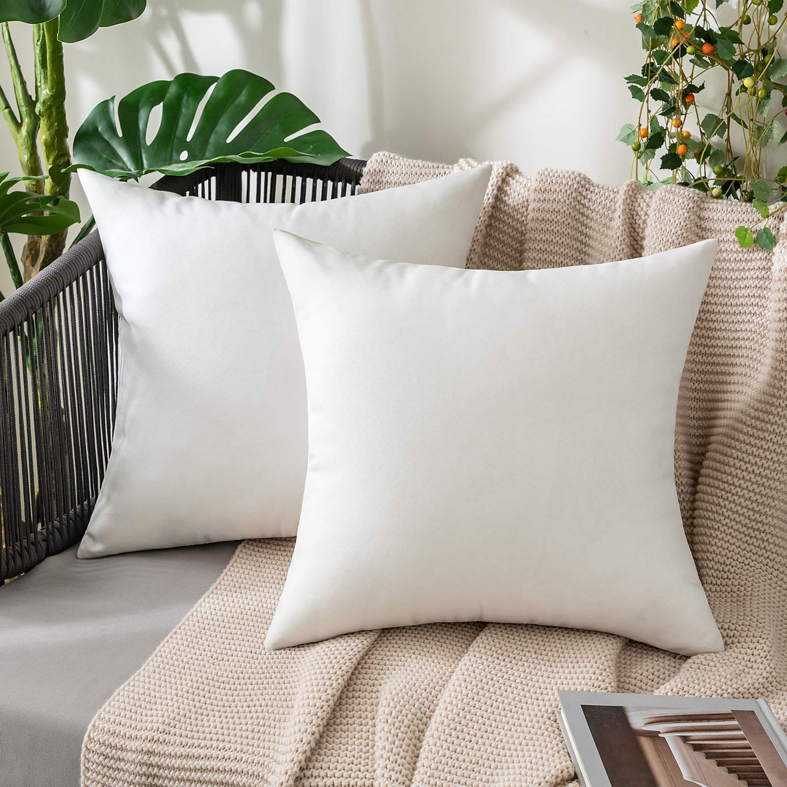 MIULEE Pack of 2 Decorative Outdoor Solid Waterproof Throw Pillow Covers Faux Linen Garden Farmhouse Cushion Cases for Patio Tent Balcony Couch Sofa 18x18 Inch Beige