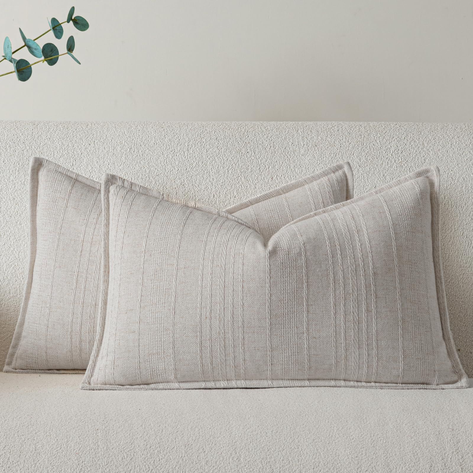 a moment Linen Pillow Covers Set of 2,Boho Farmhouse Throw Pillowcases Neutral Textured Decorative Covers for Couch Sofa Bed, Soft Linen Blend Accent Case Cushion Living Room Home Decor 20"x12"Khaki