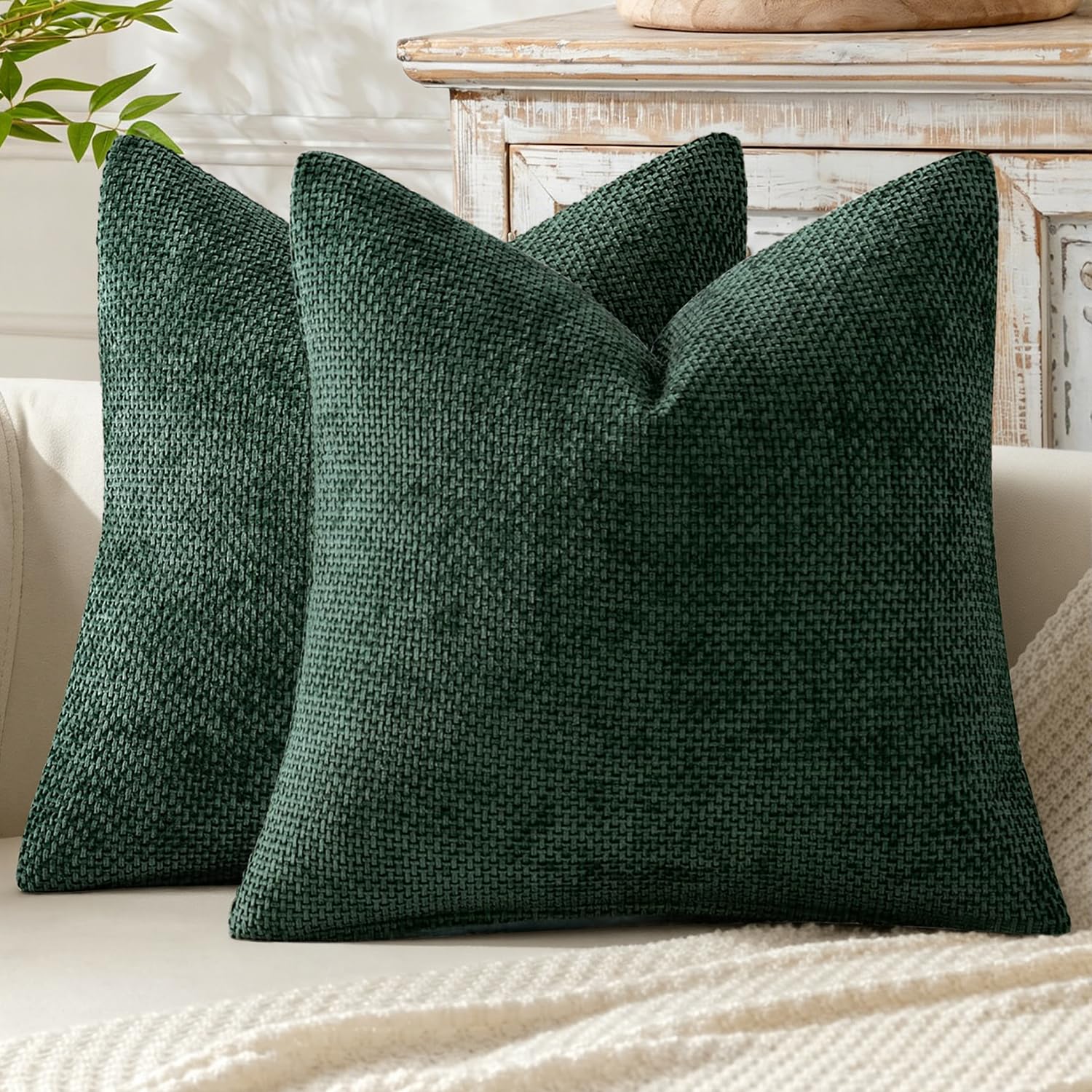 MIULEE Pack of 2 Couch Throw Pillow Covers 18x18 Inch Neutral Beige Modern Boho Accent Decorative Pillow Covers Soft Chenille Farmhouse Cushion Covers for Home Decor Bed Sofa Living Room