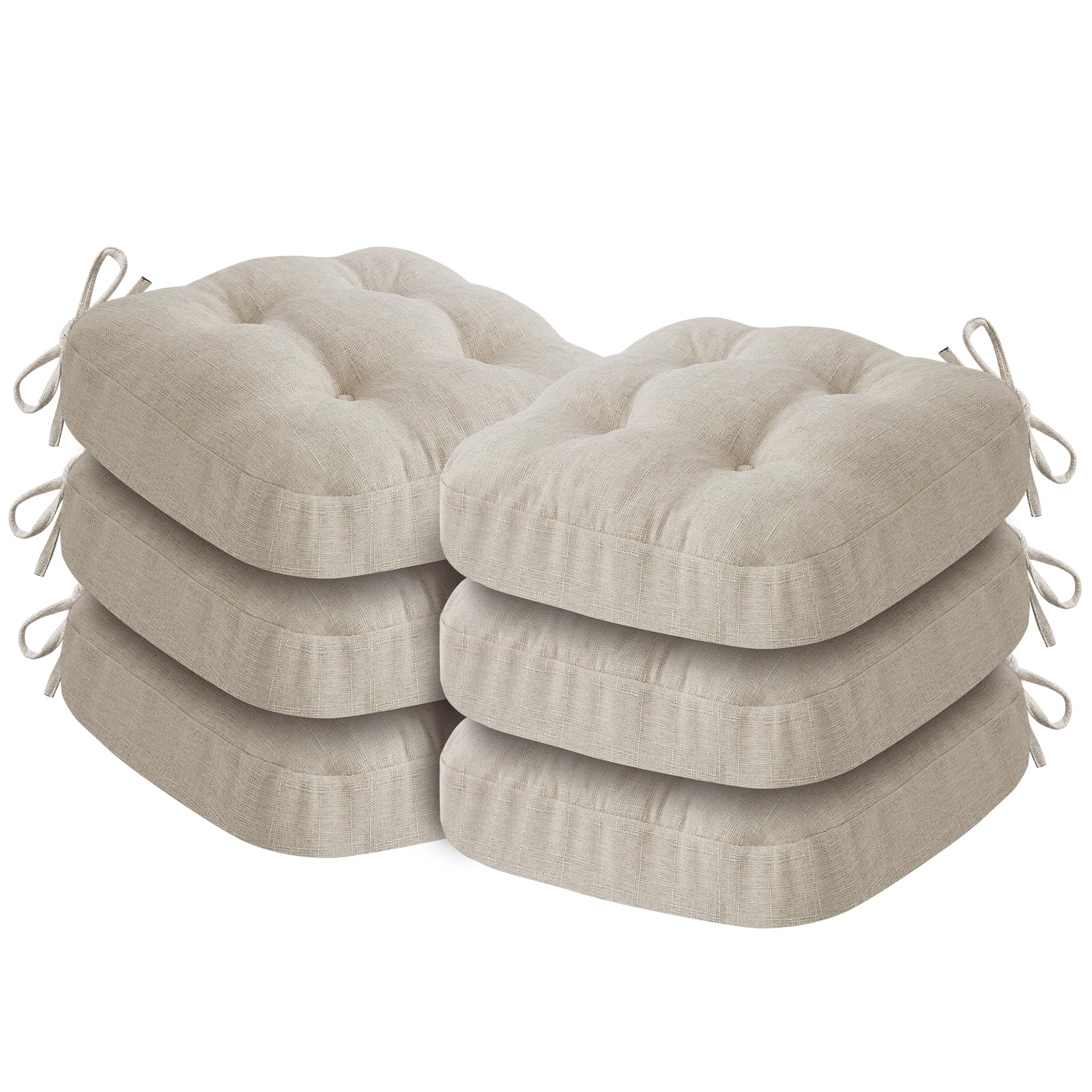 IASEAHK Chair Cushions for Dining Chairs, Dining Chair Cushions, Tufted Indoor Chair Pads with Ties & Non Slip Backing, Seat Cushions for Kitchen Chairs 16.5” x 16.5” x 3.5”, Set of 2, Beige