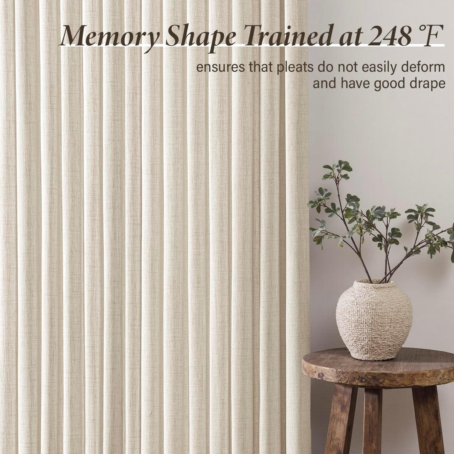 MIULEE Pinch Pleated Thick Linen Curtains 90 Inches 4 Panels Set Ivory Cream Back Tab Memory Trained Pinch Pleat Semi Sheer Light Filtering Privacy Curtains Window Drapes for Living Room Bedroom Birch