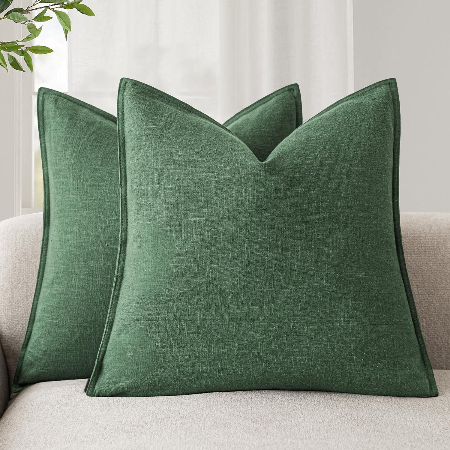 Foindtower Pack of 2, Decorative Linen Soild Throw Pillow Covers Soft Accent Cushion Case Boho Farmhouse Neutral Pillowcase for Couch Sofa Bedroom Living Room Home Decor 20 x 20 Inch Natural Beige