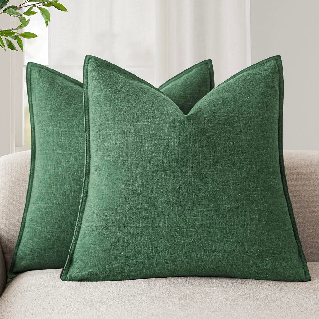 Foindtower Pack of 2, Decorative Linen Soild Throw Pillow Covers Soft Accent Cushion Case Boho Farmhouse Neutral Pillowcase for Couch Sofa Bedroom Living Room Home Decor 18 x 18 Inch Natural Beige