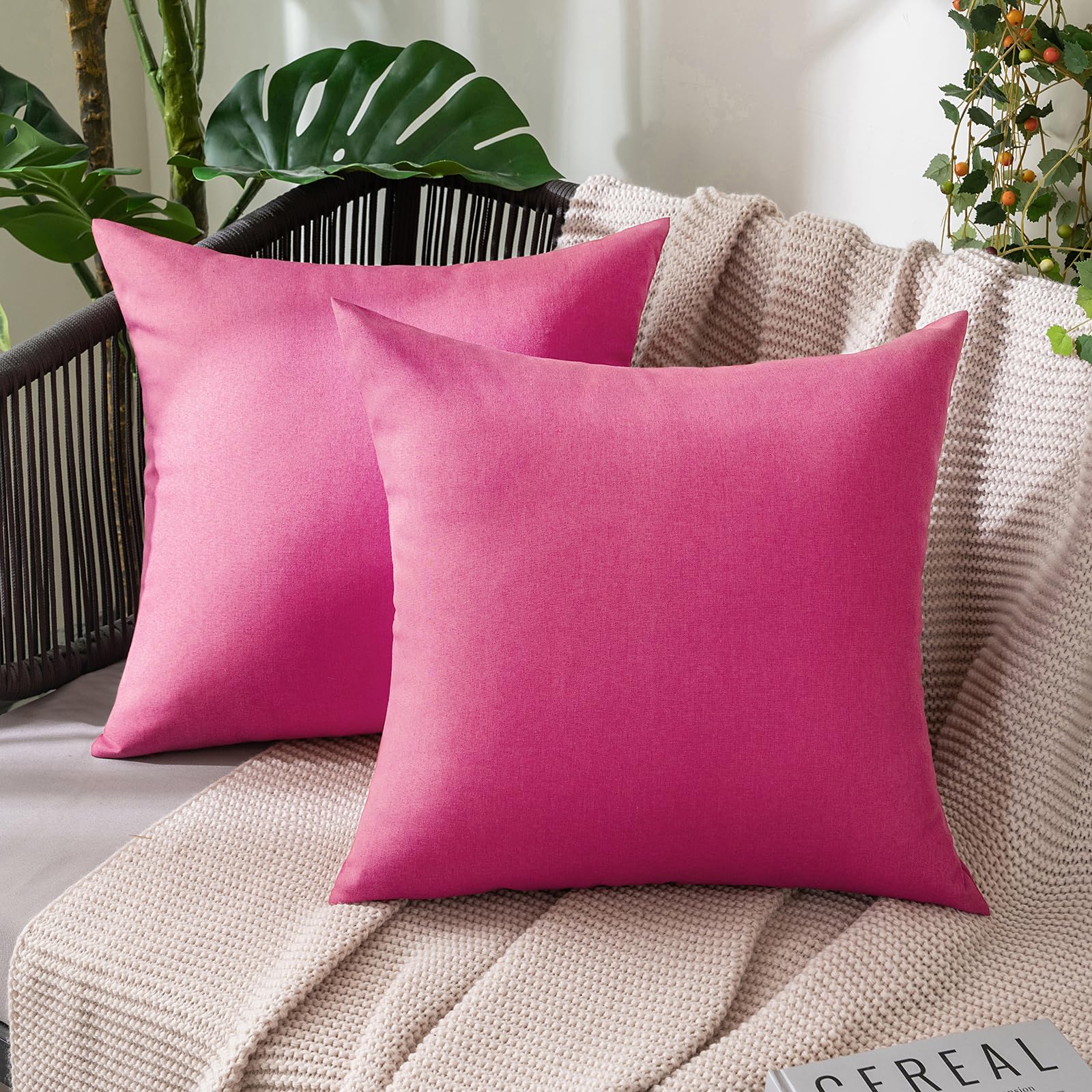 MIULEE Pack of 2 Decorative Outdoor Solid Waterproof Throw Pillow Covers Faux Linen Garden Farmhouse Cushion Cases for Patio Tent Balcony Couch Sofa 18x18 Inch Beige