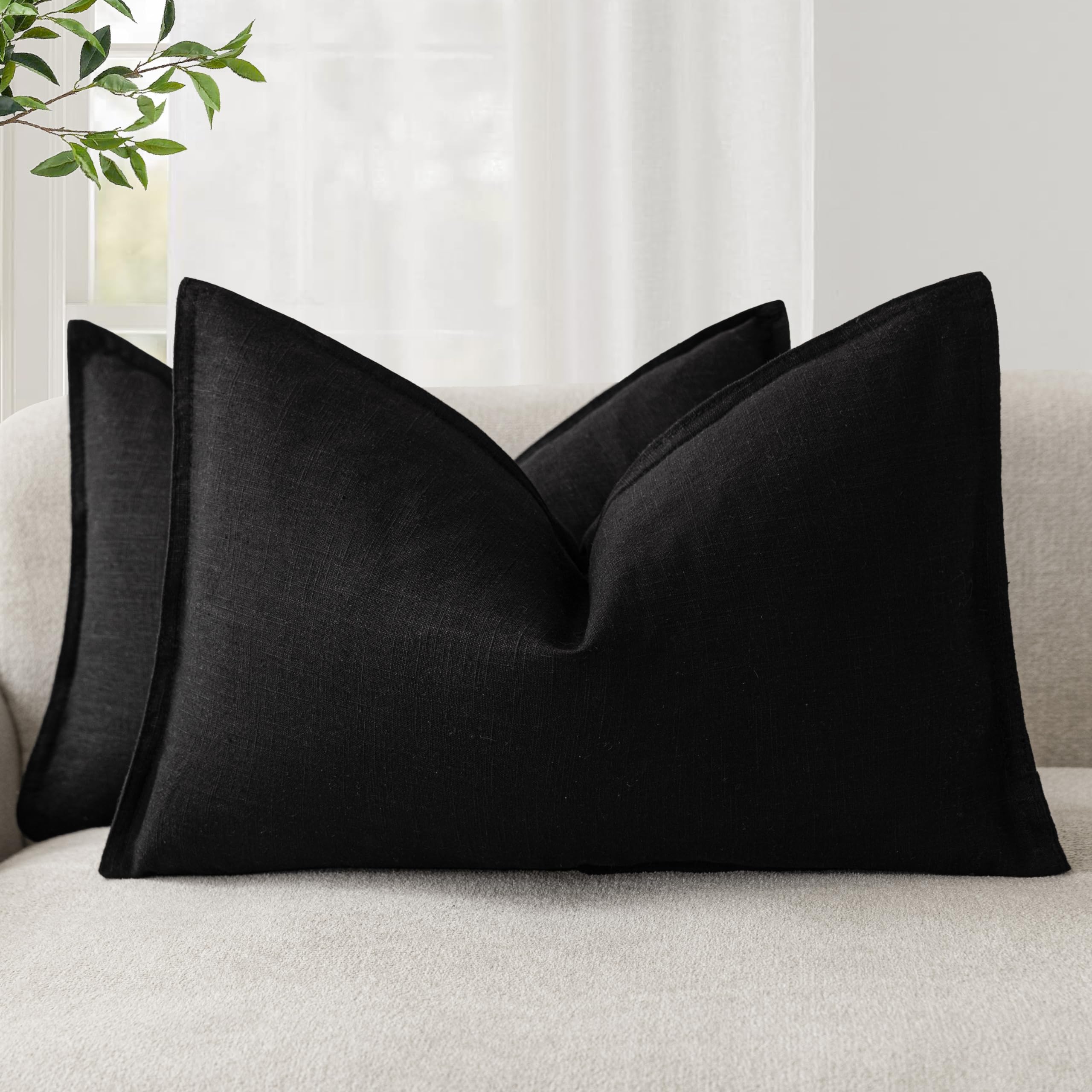 Foindtower Pack of 2, Decorative Linen Soild Throw Pillow Covers Soft Accent Cushion Case Boho Farmhouse Neutral Pillowcase for Couch Sofa Bedroom Living Room Home Decor 20 x 20 Inch Natural Beige