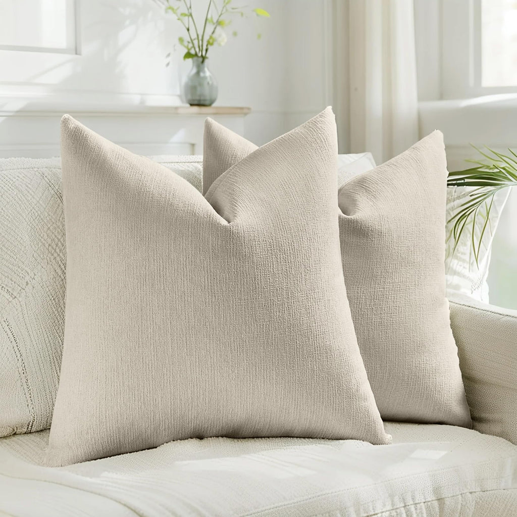 HAUSSY Pack of 2 Linen Pillow Covers 18x18 Inch, Decorative Throw Pillows Soft Boho Neutral Cushion Covers Home Decor Modern Soild Pillow Cases for Couch Living Room Sofa Bed, Coffee (Covers Only)