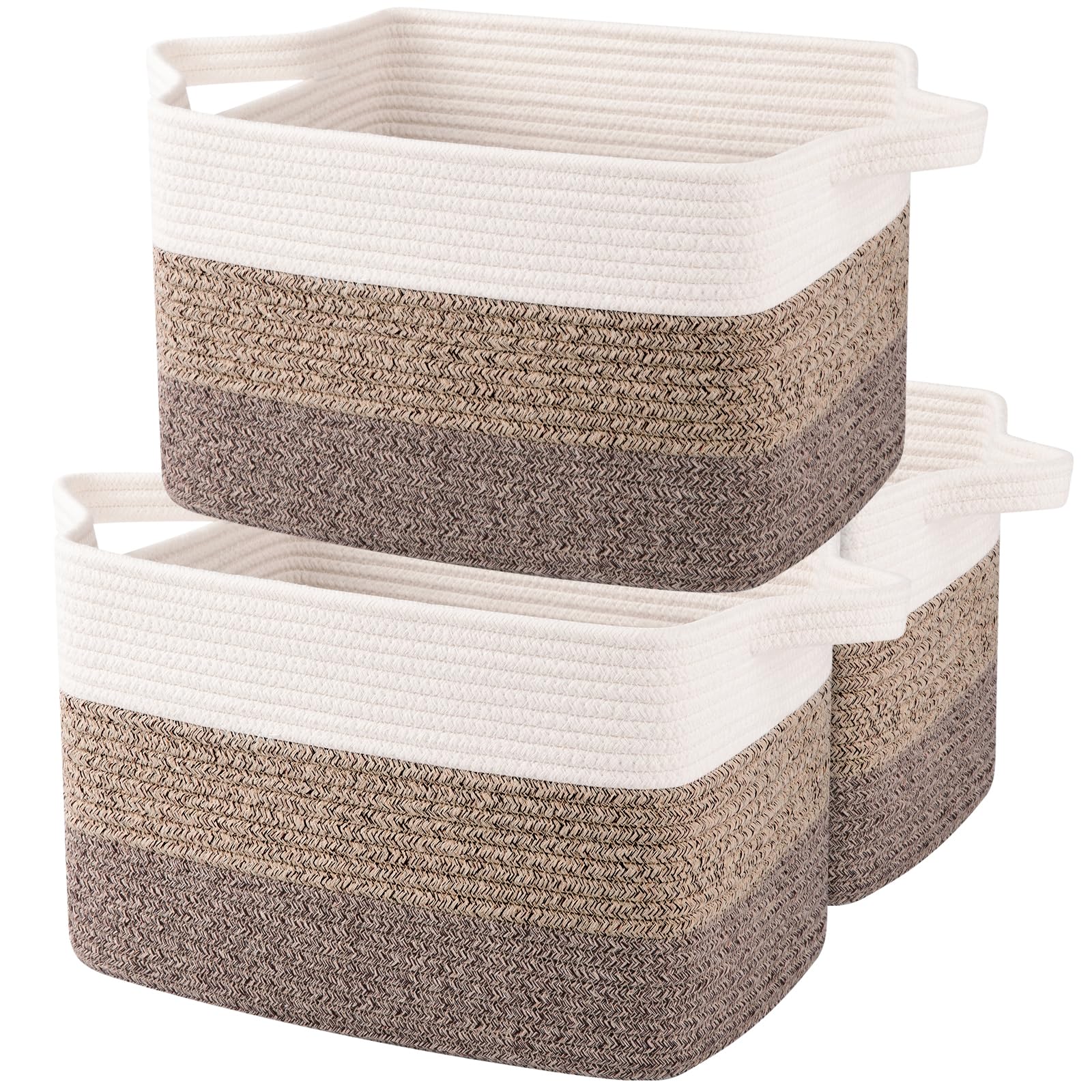 OIAHOMY Storage Basket, Woven Baskets for Storage, Cotton Rope Basket for toys,Towel Baskets for Bathroom - Pack of 3, Gradient Yellow
