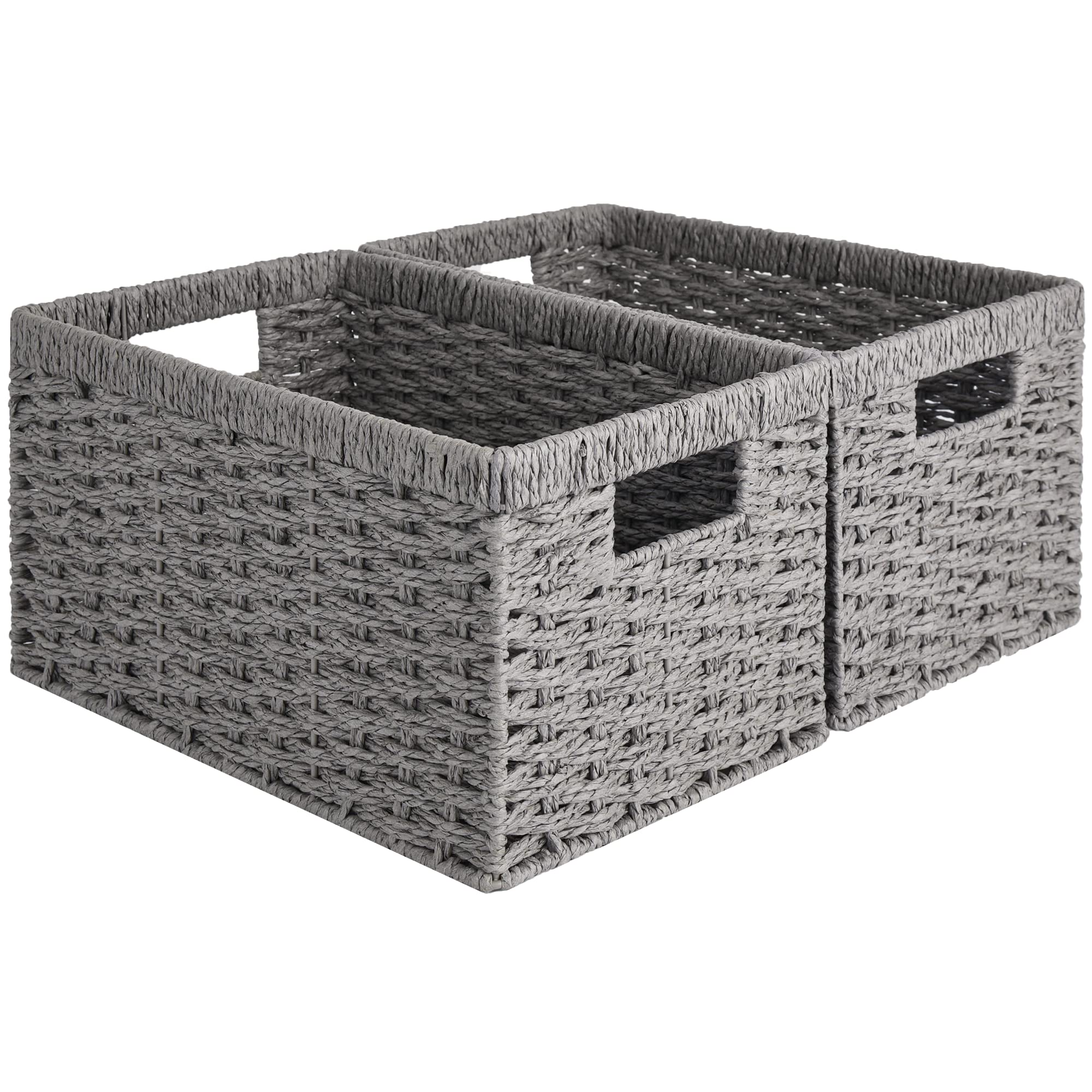 StorageWorks Wicker Basket, Baskets for Organizing, Storage Basket with Built-in Handles, Water Hyacinth Shelves (Medium 2-Pack, Natural Hyacinth)