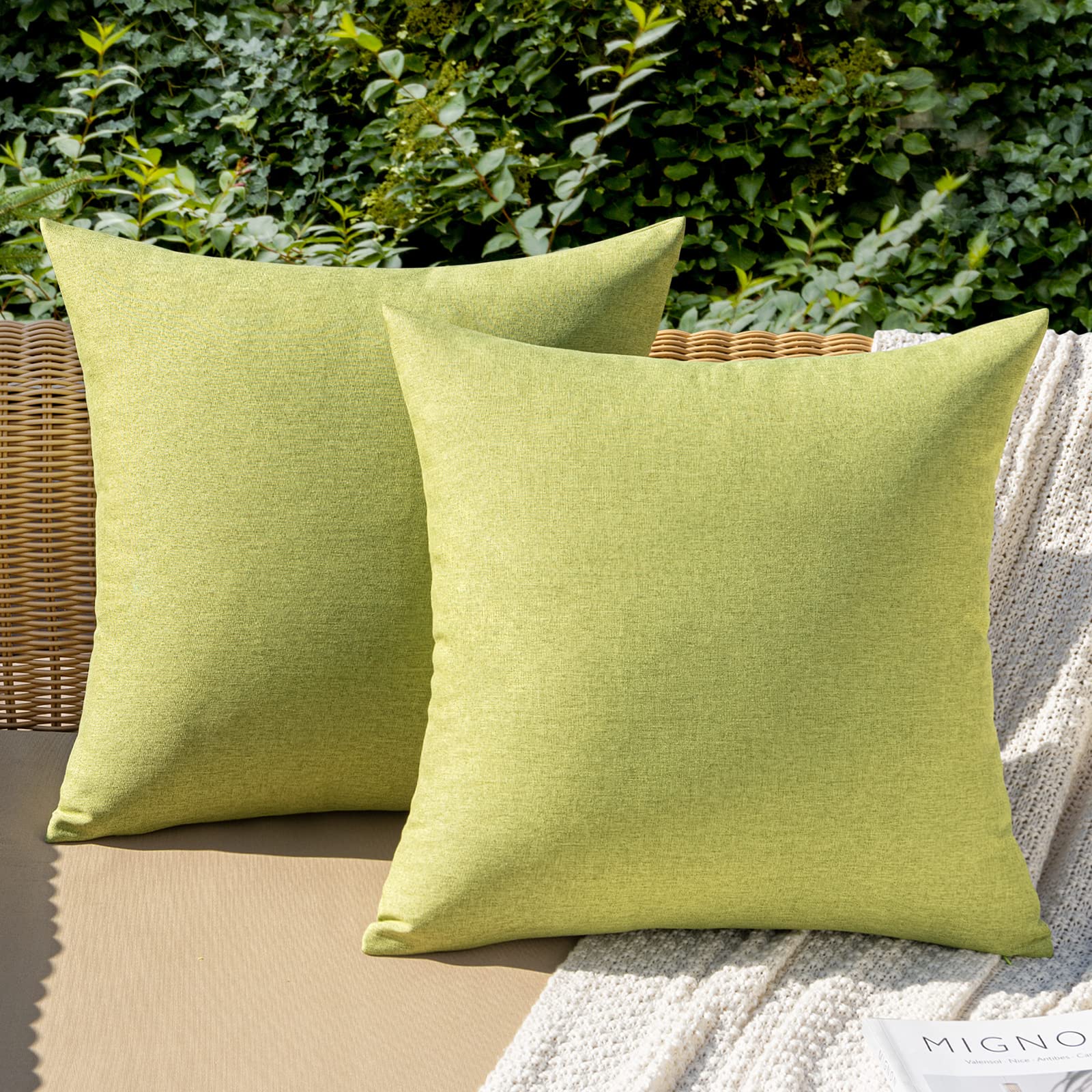 MIULEE Pack of 2 Decorative Outdoor Solid Waterproof Throw Pillow Covers Faux Linen Garden Farmhouse Cushion Cases for Patio Tent Balcony Couch Sofa 18x18 Inch Beige