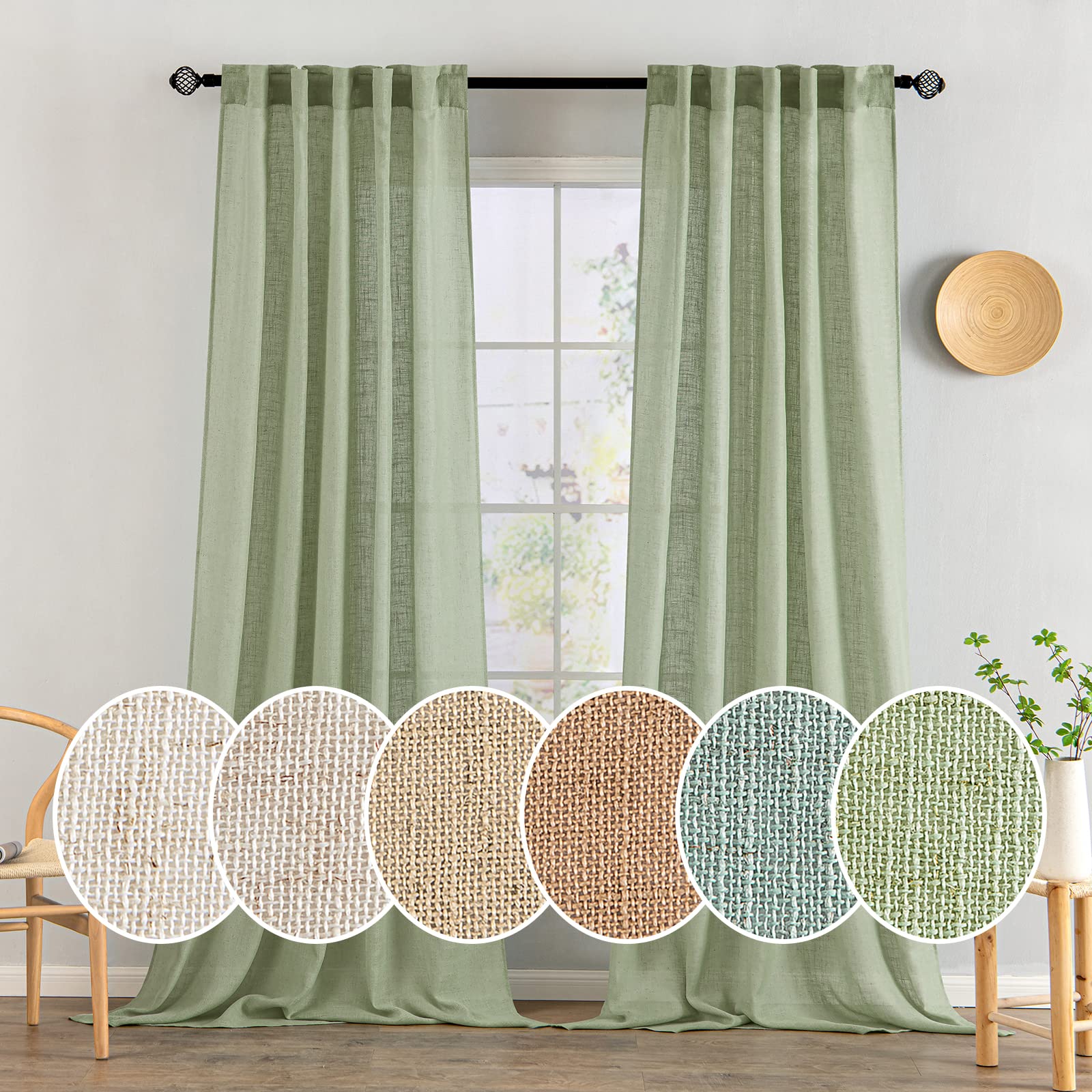 MIULEE Taupe Linen Curtains 84 Inch Length for Bedroom Living Room, Soft Thick Linen Textured Window Drapes Semi Sheer Light Filtering Back Tab Rod Pocket Burlap Look Farmhouse Country Decor, 2 Panels