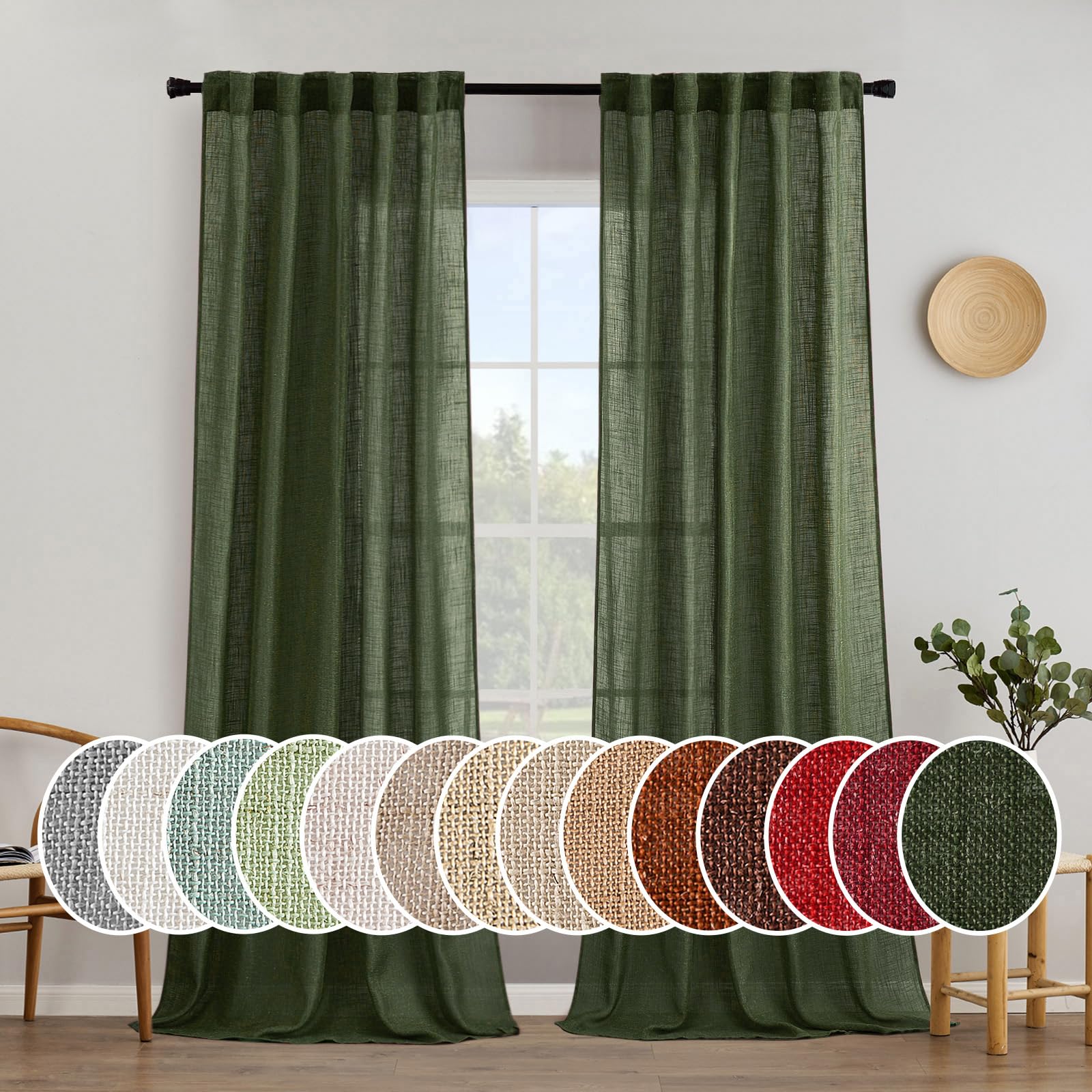 MIULEE Taupe Linen Curtains 84 Inch Length for Bedroom Living Room, Soft Thick Linen Textured Window Drapes Semi Sheer Light Filtering Back Tab Rod Pocket Burlap Look Farmhouse Country Decor, 2 Panels