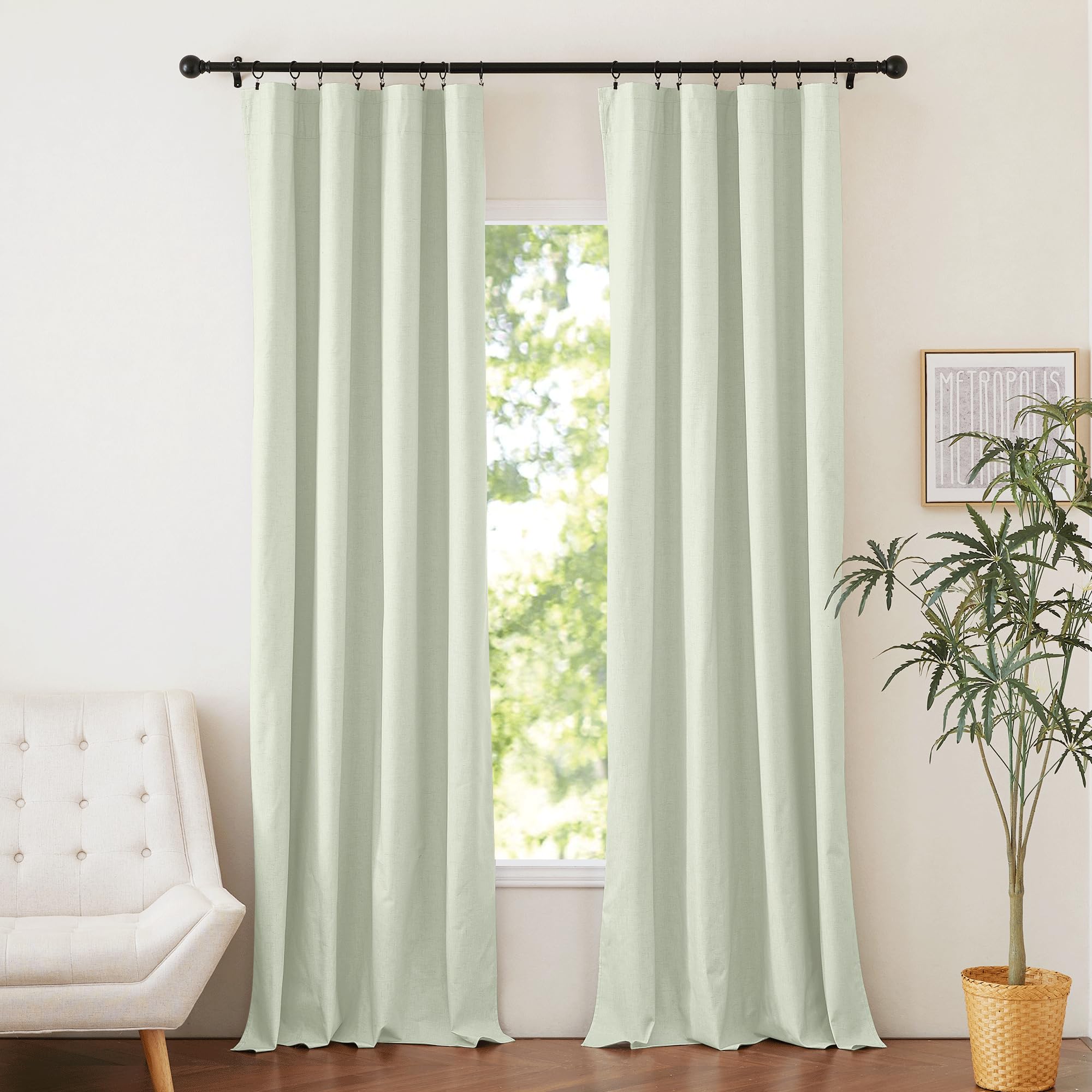 NICETOWN 100% Blackout Linen Curtains 90" Long for Bedroom, Thermal Insulated Living Room Curtains with Liner, Farmhouse Style Linen Blend Window Draperies for Dining Room (2 Panels, 52" W, Natural)