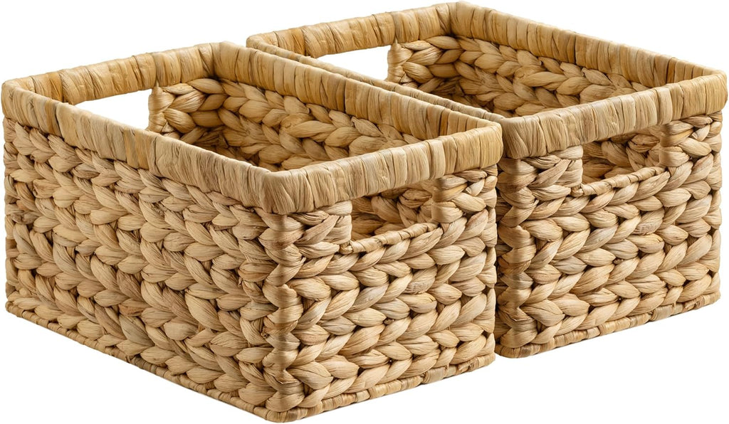 StorageWorks Wicker Basket, Baskets for Organizing, Storage Basket with Built-in Handles, Water Hyacinth Shelves (Medium 2-Pack, Natural Hyacinth)