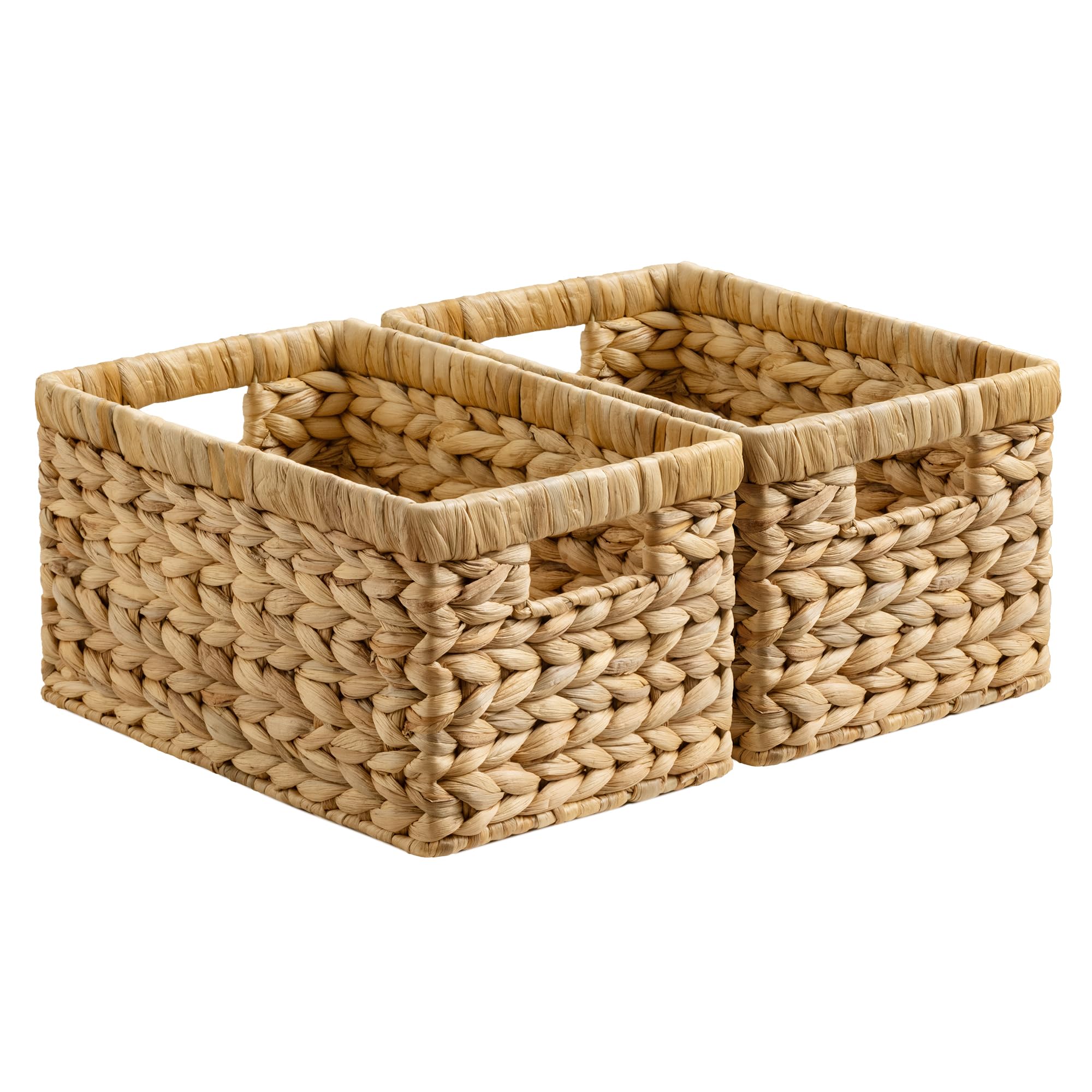StorageWorks Wicker Basket, Baskets for Organizing, Storage Basket with Built-in Handles, Water Hyacinth Shelves (Medium 2-Pack, Natural Hyacinth)