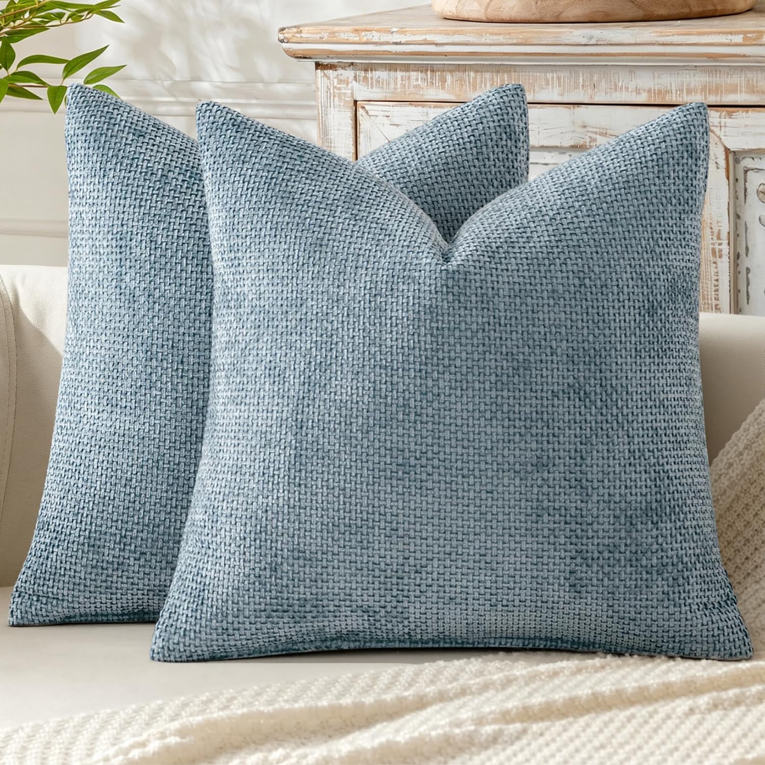 MIULEE Pack of 2 Couch Throw Pillow Covers 18x18 Inch Neutral Beige Modern Boho Accent Decorative Pillow Covers Soft Chenille Farmhouse Cushion Covers for Home Decor Bed Sofa Living Room