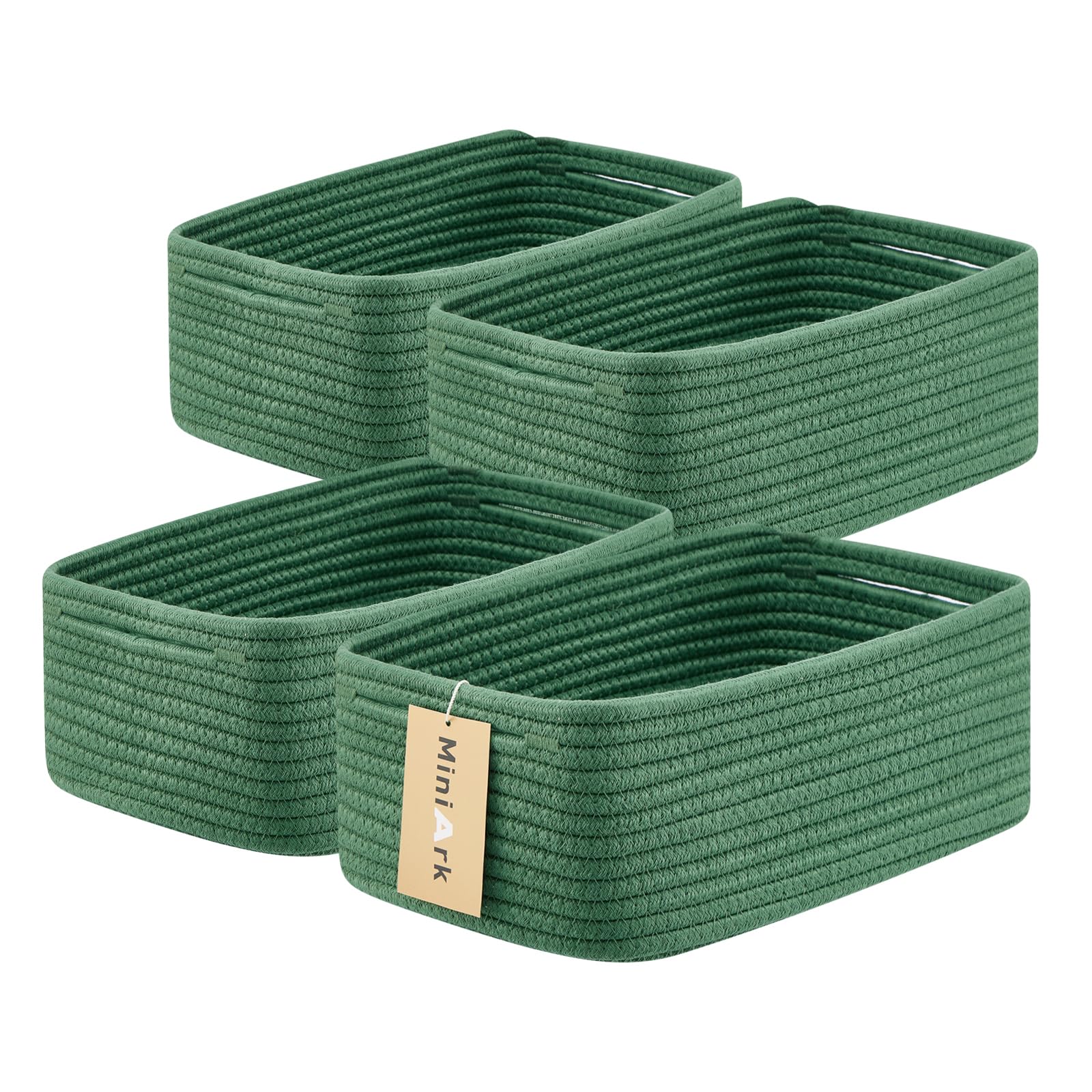 MiniArk Small Storage Baskets for Organizing | Closet Organizer Bins | Shelf Toy Basket | Woven Rope Baskets | Cube Decorative Box | Shallow Basket | L11.5xW7.5xH4.7| Brown