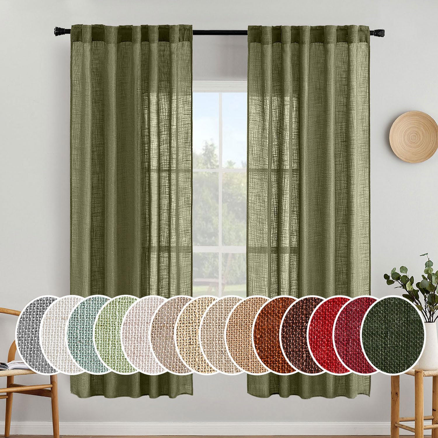 MIULEE Natural White Linen Curtains 84 Inch Long for Bedroom Living Room, Soft Thick Linen Textured Window Drapes Semi Sheer Light Filtering Rod Pocket Back Tab Neutral Farmhouse Cream Ivory 2 Panels