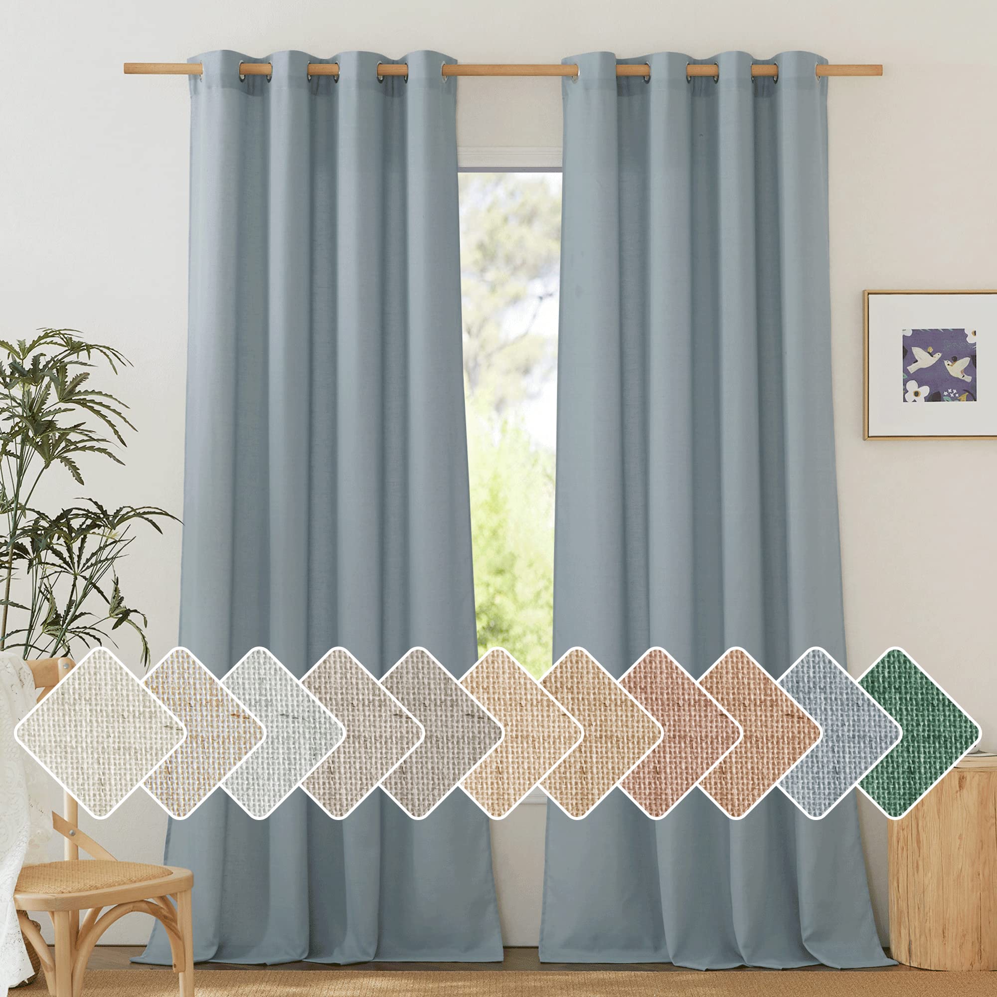 NICETOWN Natural Linen Curtains 84 inch Long 2 Panels Set, Grommet Top Thick Linen Burlap Semi Sheer Vertical Drapes Privacy Assured with Light Filtering for Bedroom/Living Room, W55 x L84
