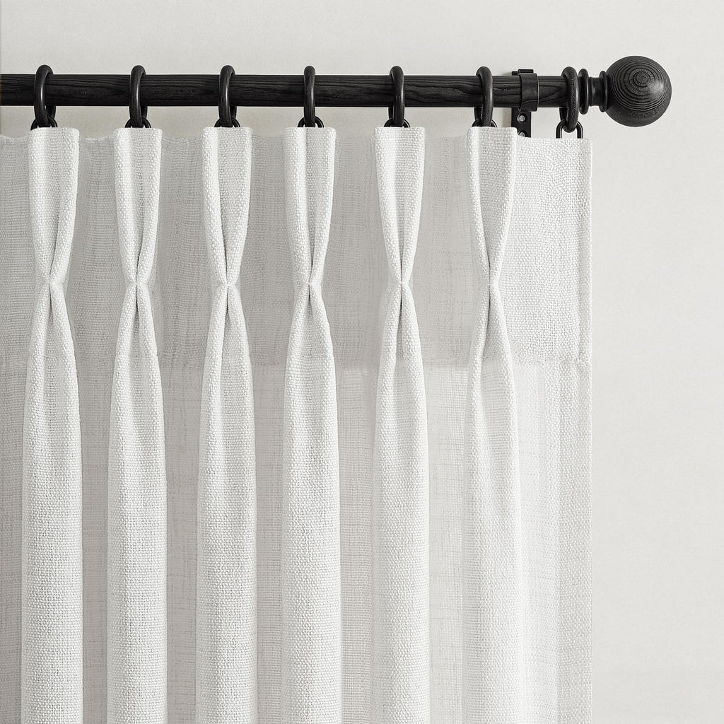 Pinch Pleated Linen 50 Inch Wide Curtains 96 Inches Long for Living Room, Memory Trained Pleat Boho Semi Sheer Birch Light Filtering Privacy Drapes 50x96 Inch Length 2 Panels Set Curtain Cream Ivory