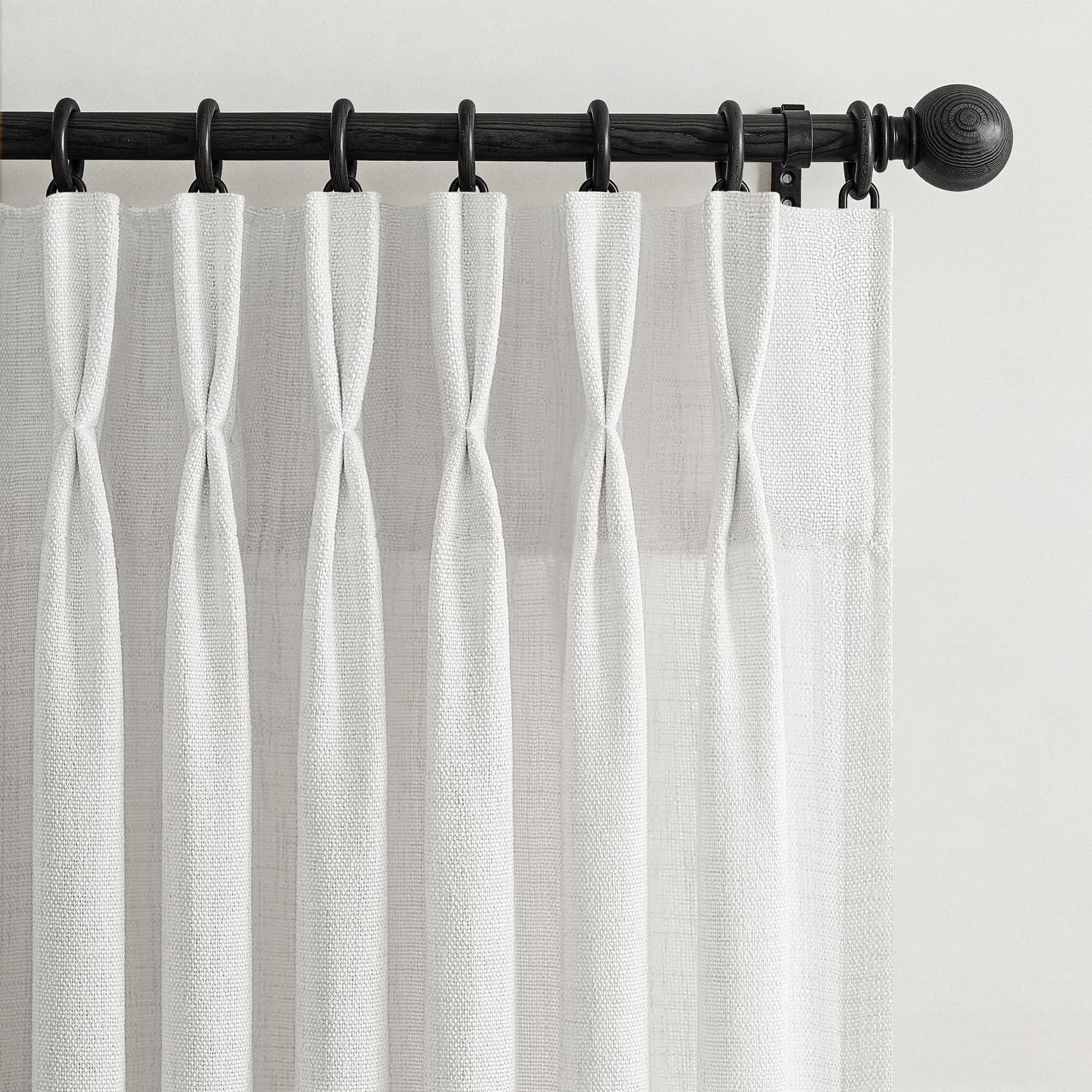 Pinch Pleated Linen 50 Inch Wide Curtains 96 Inches Long for Living Room, Memory Trained Pleat Boho Semi Sheer Birch Light Filtering Privacy Drapes 50x96 Inch Length 2 Panels Set Curtain Cream Ivory