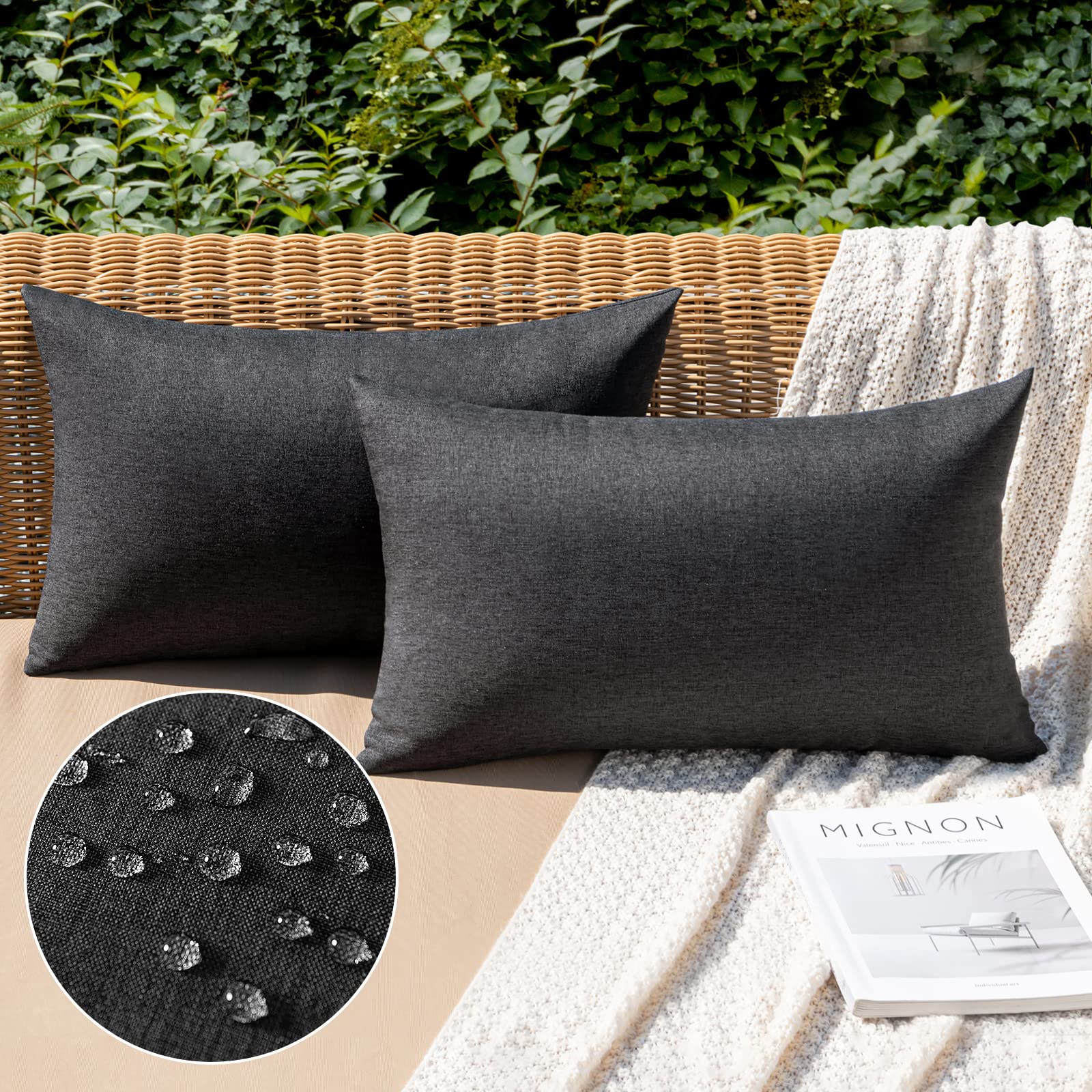 MIULEE Pack of 2 Decorative Outdoor Solid Waterproof Throw Pillow Covers Faux Linen Garden Farmhouse Cushion Cases for Patio Tent Balcony Couch Sofa 18x18 Inch Beige