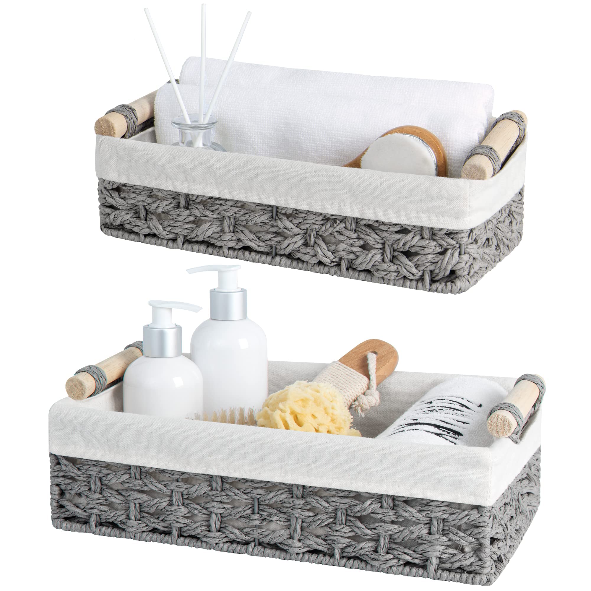 StorageWorks Small Baskets for Organizing, Wicker Bathroom Basket for Toilet Tank Top with Liner, Natural Water Hyacinth, Set of 2