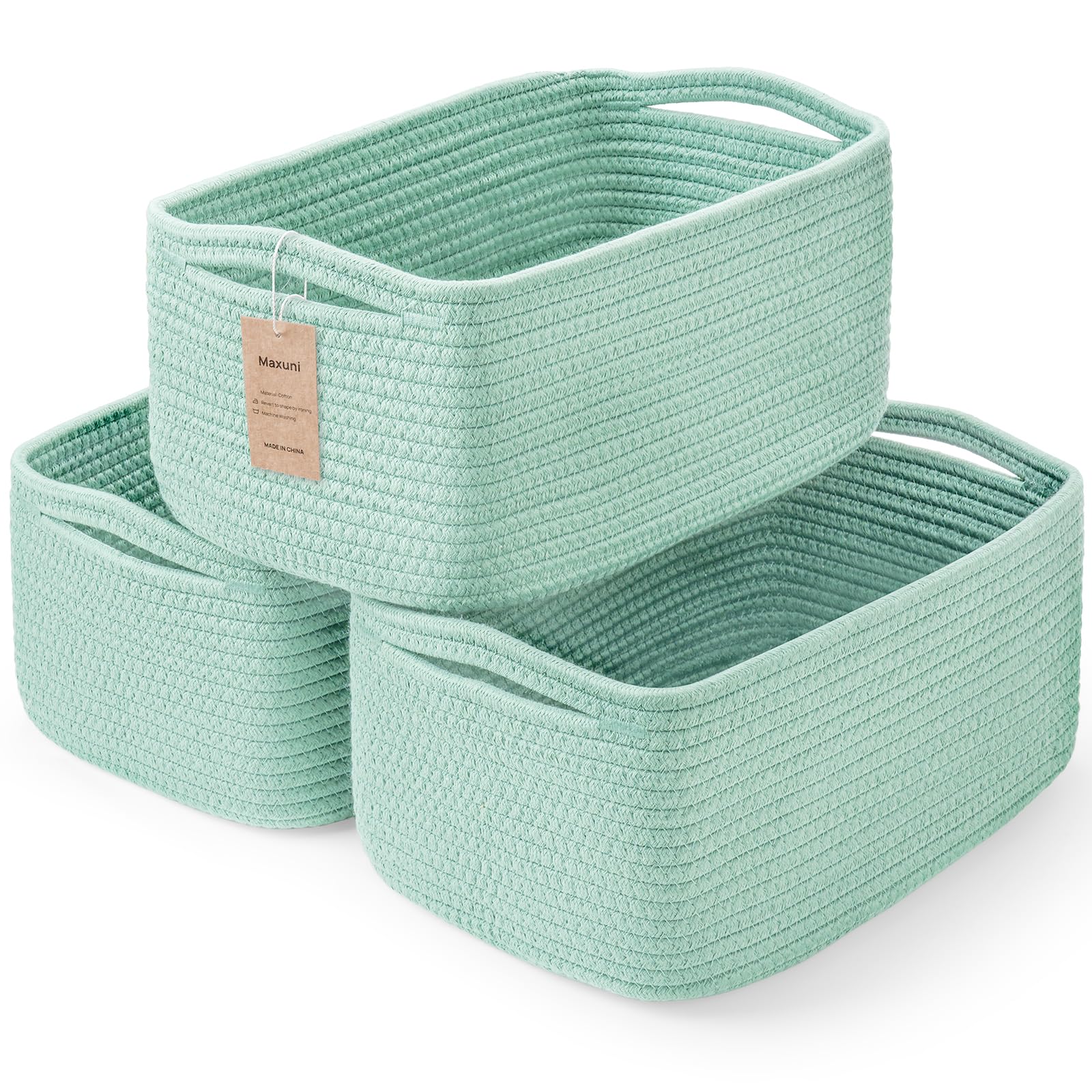 3-Pack Small Storage Baskets for Organizing | Woven Shelf Toy Basket | Rope Baskets for Gifts Empty | Closet Organizer Bins with Handles | Cube Decorative Box | 11.8×7.8×5.1” | Mixed brown