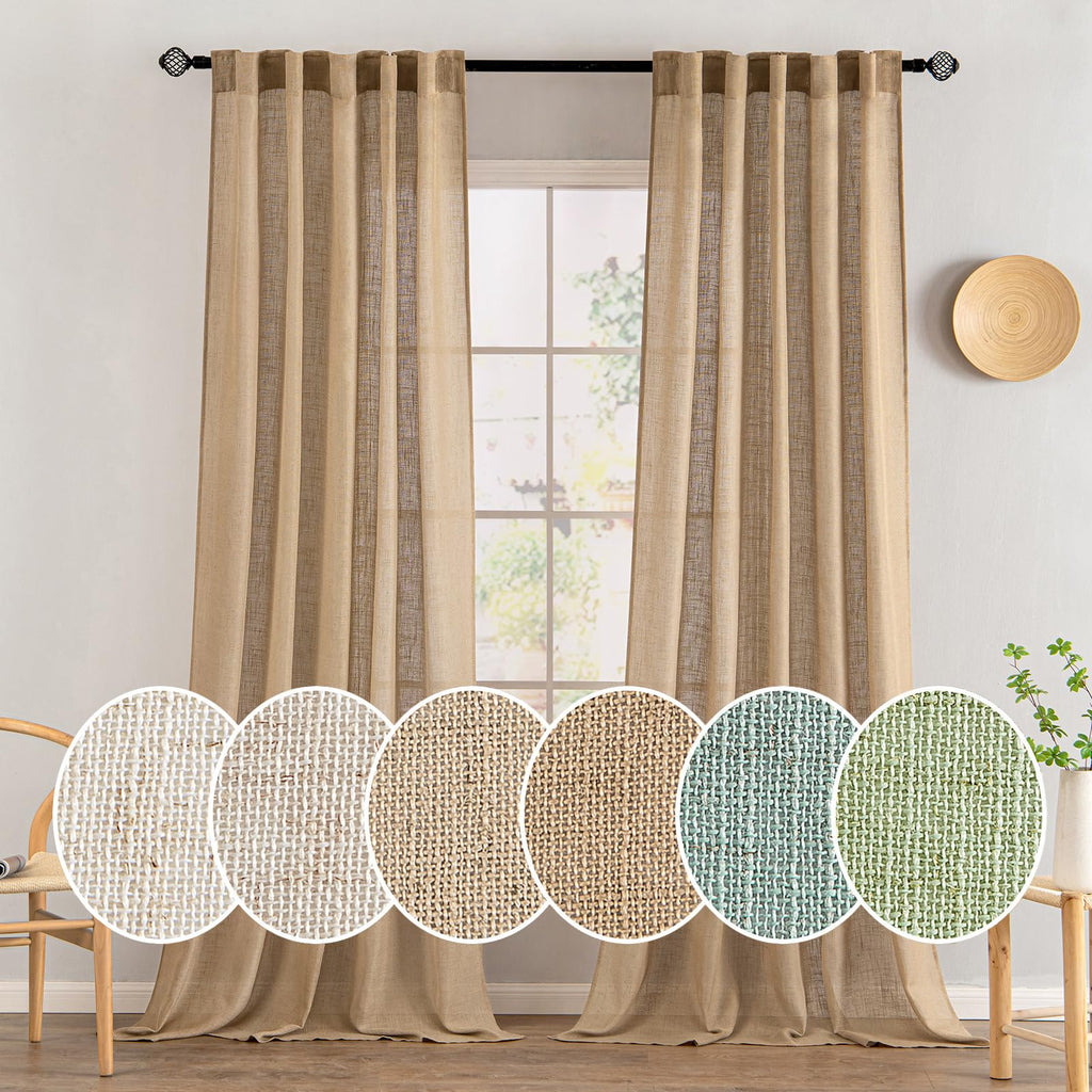 MIULEE Taupe Linen Curtains 84 Inch Length for Bedroom Living Room, Soft Thick Linen Textured Window Drapes Semi Sheer Light Filtering Back Tab Rod Pocket Burlap Look Farmhouse Country Decor, 2 Panels