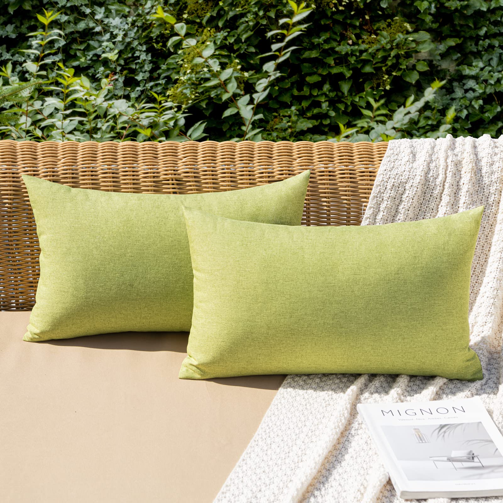MIULEE Pack of 2 Decorative Outdoor Solid Waterproof Throw Pillow Covers Faux Linen Garden Farmhouse Cushion Cases for Patio Tent Balcony Couch Sofa 18x18 Inch Beige