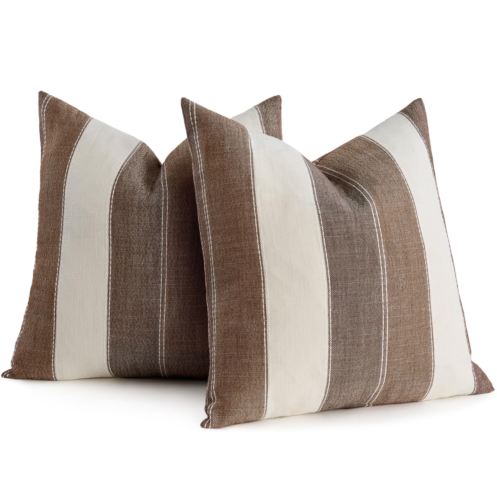 AmHoo Pack of 2 Farmhouse Stripe Check Throw Pillow Covers Set Case Cotton Linen Decorative Pillowcases Cushion Cover for Couch Bench Sofa 20x20 Inch Sage Green