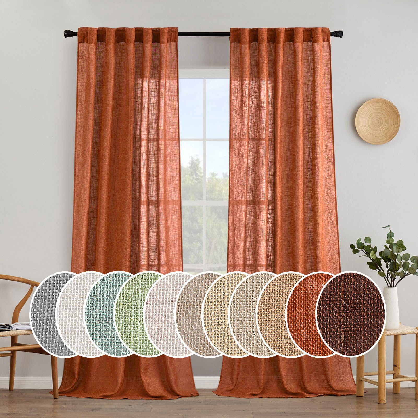 MIULEE Natural White Linen Curtains 84 Inch Long for Bedroom Living Room, Soft Thick Linen Textured Window Drapes Semi Sheer Light Filtering Rod Pocket Back Tab Neutral Farmhouse Cream Ivory 2 Panels