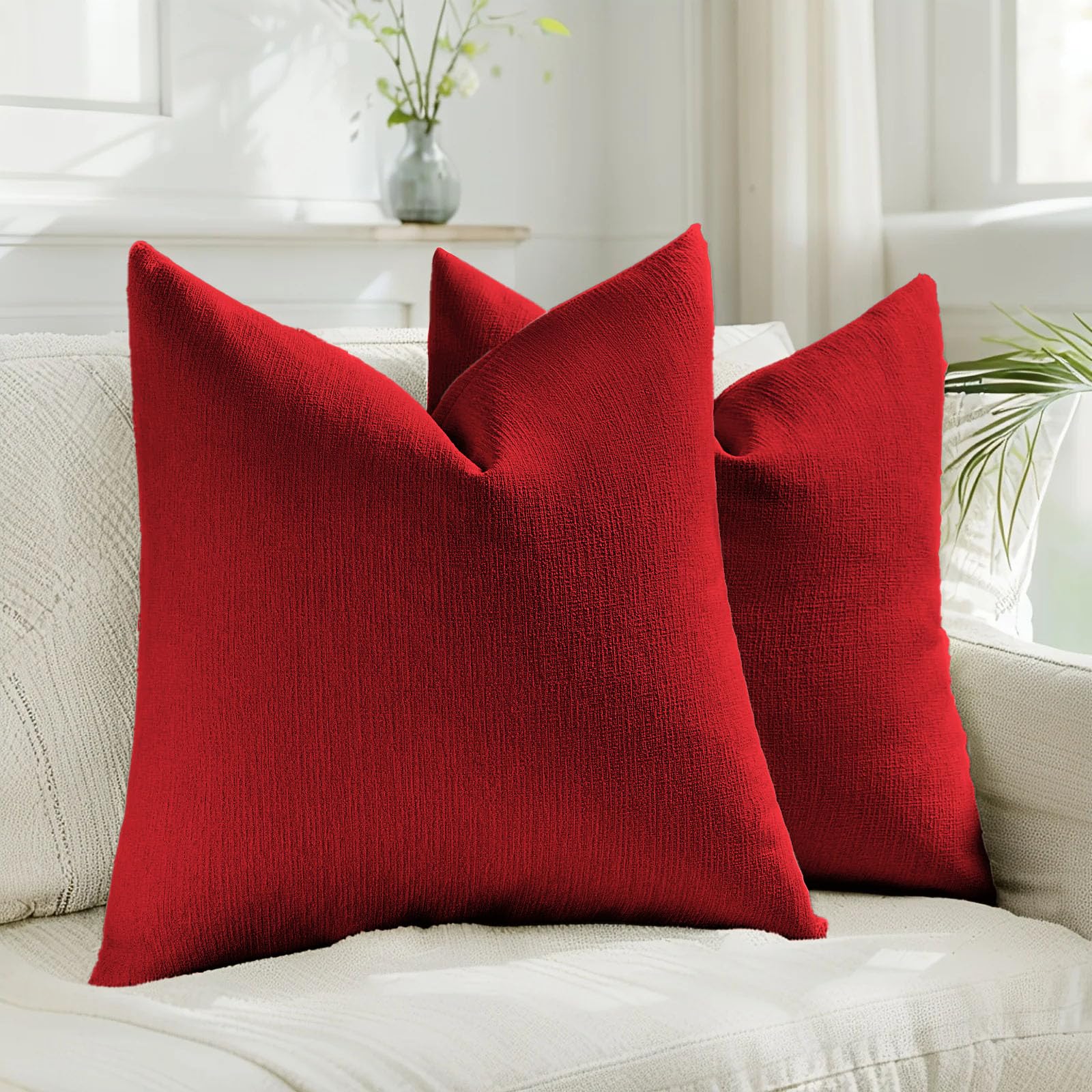 HAUSSY Pack of 2 Linen Pillow Covers 18x18 Inch, Decorative Throw Pillows Soft Boho Neutral Cushion Covers Home Decor Modern Soild Pillow Cases for Couch Living Room Sofa Bed, Coffee (Covers Only)