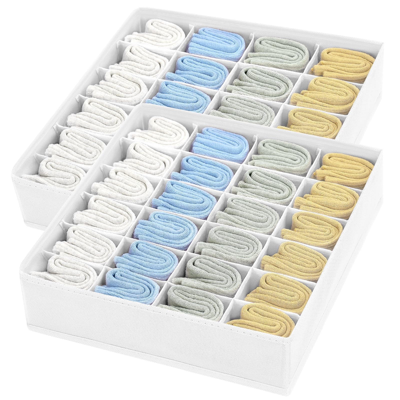 Joyoldelf Sock Drawer Organizer Divider 2 Packs Underwear Organizer, 24 Cell Closet Organizers and Storage Organizer Sock Holders Organizers for Storing Socks, Handkerchiefs, Ties, Belts (Grey)