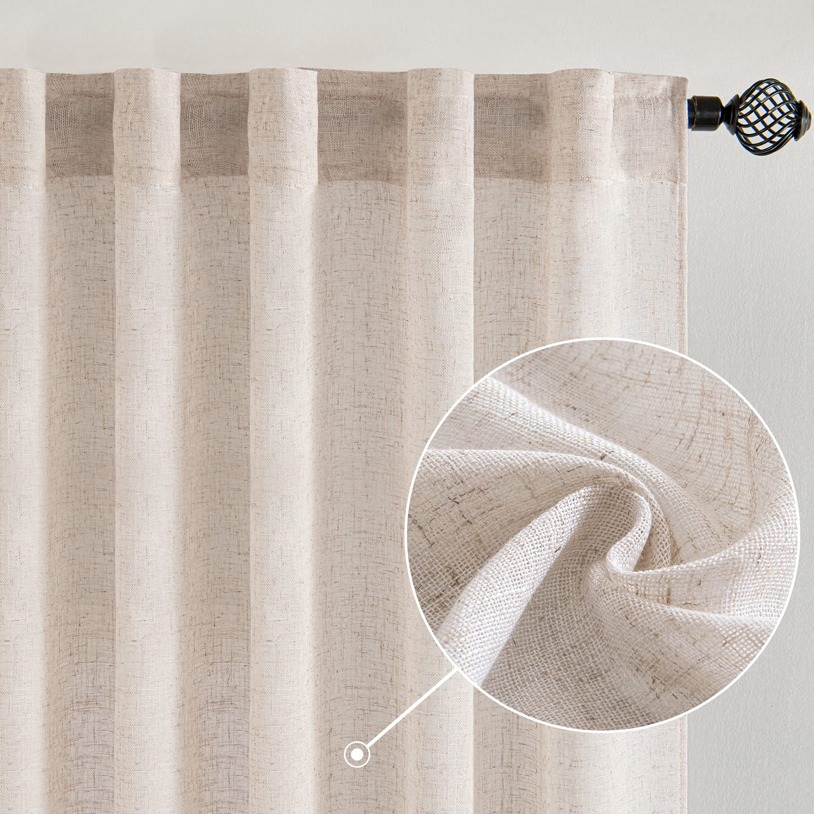MIULEE Taupe Linen Curtains 84 Inch Length for Bedroom Living Room, Soft Thick Linen Textured Window Drapes Semi Sheer Light Filtering Back Tab Rod Pocket Burlap Look Farmhouse Country Decor, 2 Panels