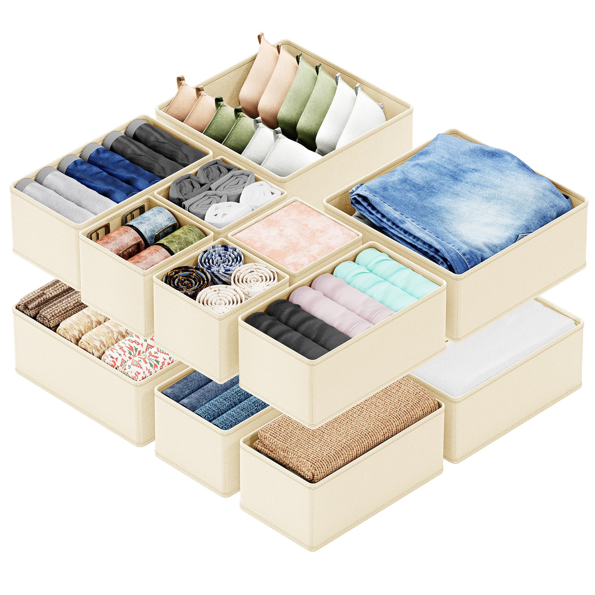 SpaceAid Drawer Organizer Clothes, 12 Pack Dresser Organizer Bins for Nursery, Closet Organization and Storage Dividers for Clothing, Baby Clothes, Underwears, Socks (Black)