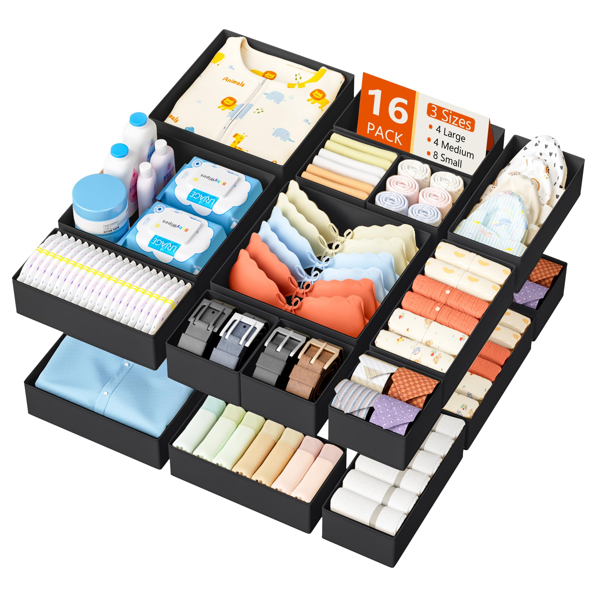 DIMJ Drawer Organizer Clothes Storage - 18 Pack Baby Dresser Organizer for Nursery, Foldable Closet Drawer Organizer Bins for Bedroom Organization, Fabric Storage Dividers for Socks, Underwears, Bras