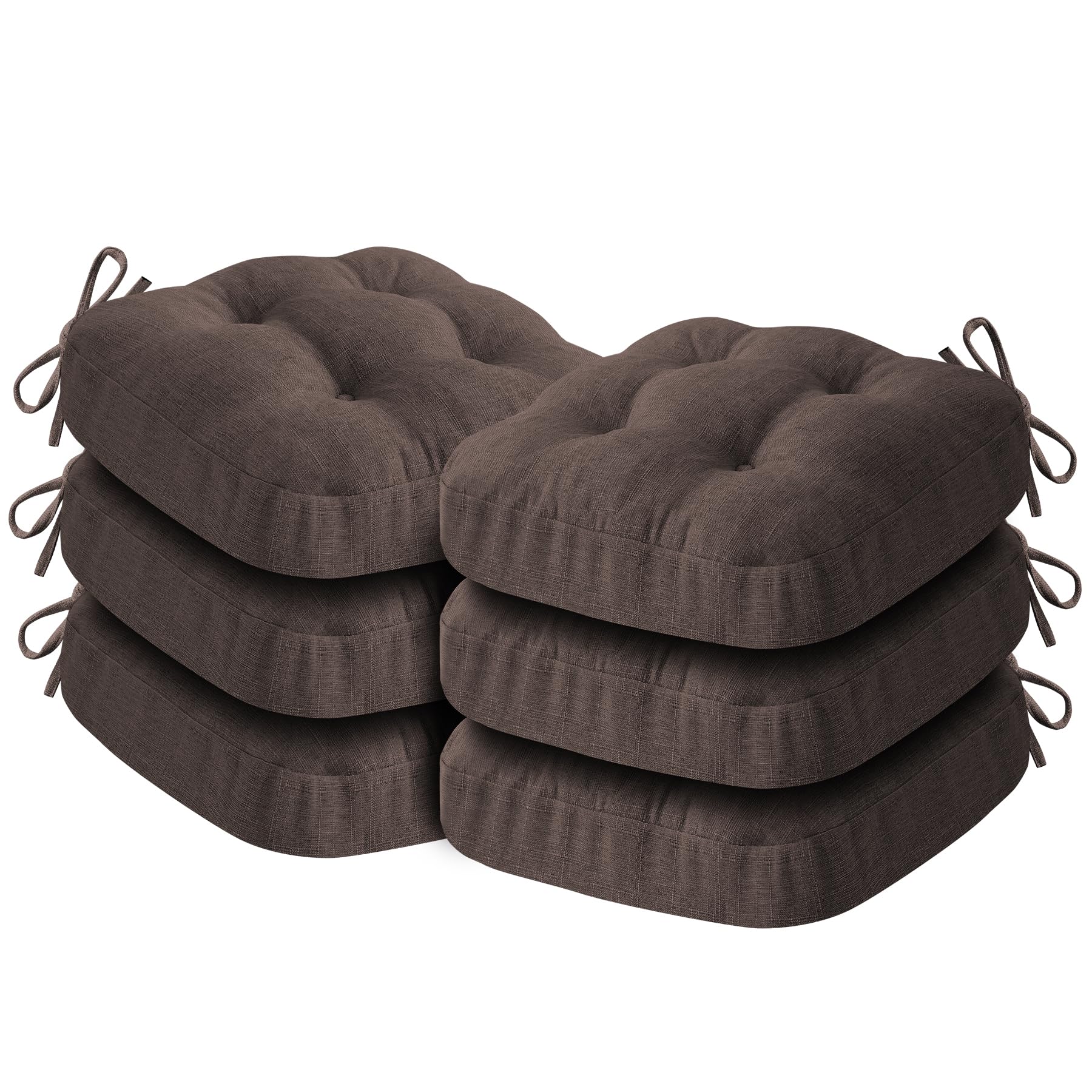 IASEAHK Chair Cushions for Dining Chairs, Dining Chair Cushions, Tufted Indoor Chair Pads with Ties & Non Slip Backing, Seat Cushions for Kitchen Chairs 16.5” x 16.5” x 3.5”, Set of 2, Beige