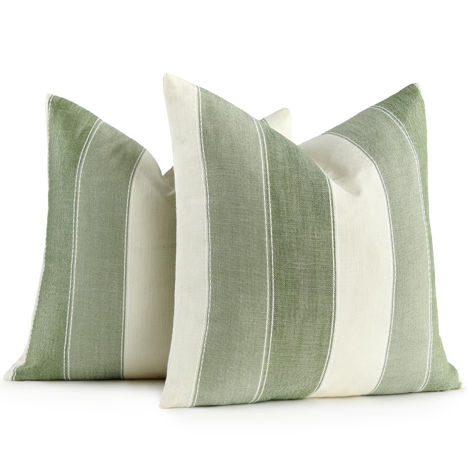 AmHoo Pack of 2 Farmhouse Stripe Check Throw Pillow Covers Set Case Cotton Linen Decorative Pillowcases Cushion Cover for Couch Bench Sofa 20x20 Inch Sage Green