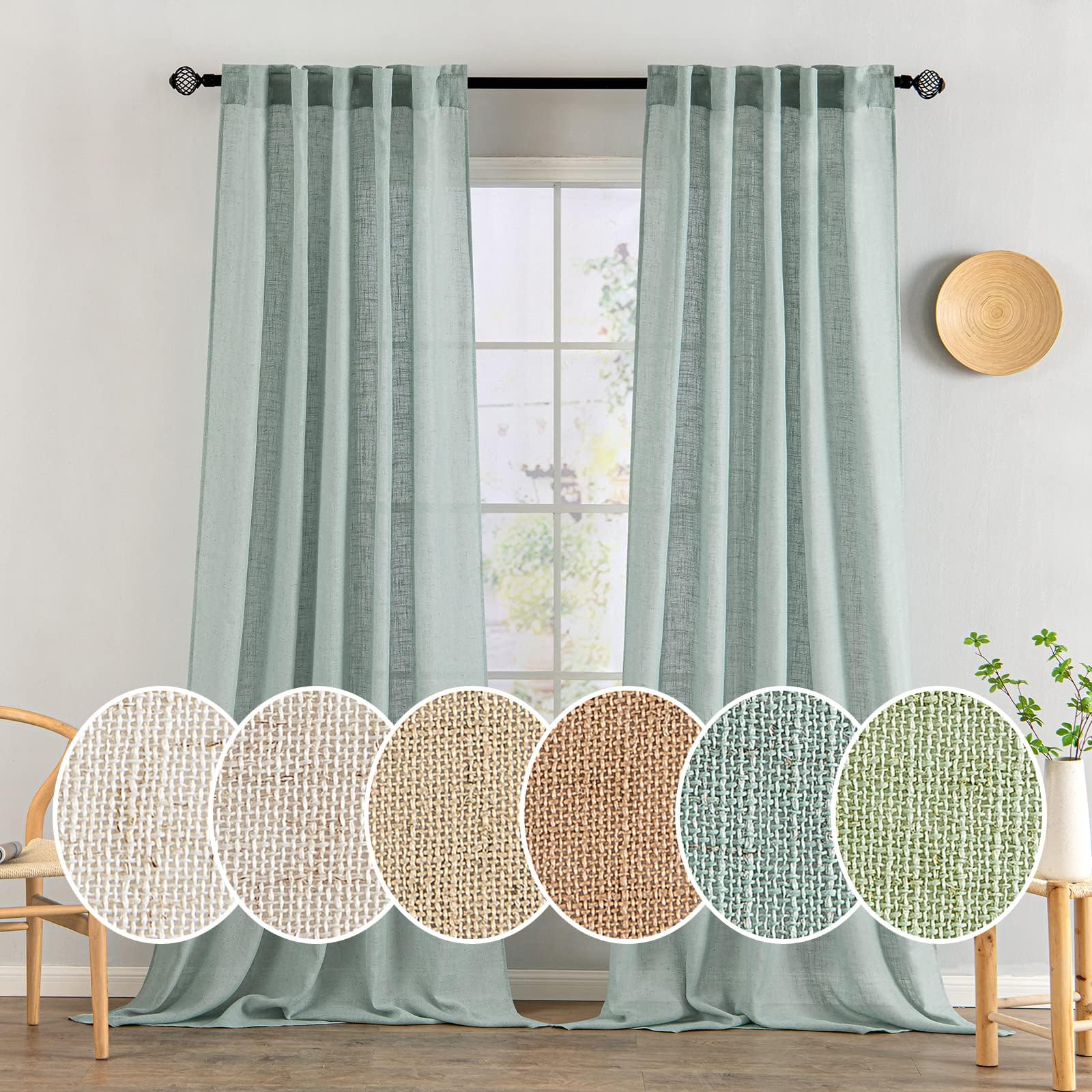 MIULEE Taupe Linen Curtains 84 Inch Length for Bedroom Living Room, Soft Thick Linen Textured Window Drapes Semi Sheer Light Filtering Back Tab Rod Pocket Burlap Look Farmhouse Country Decor, 2 Panels