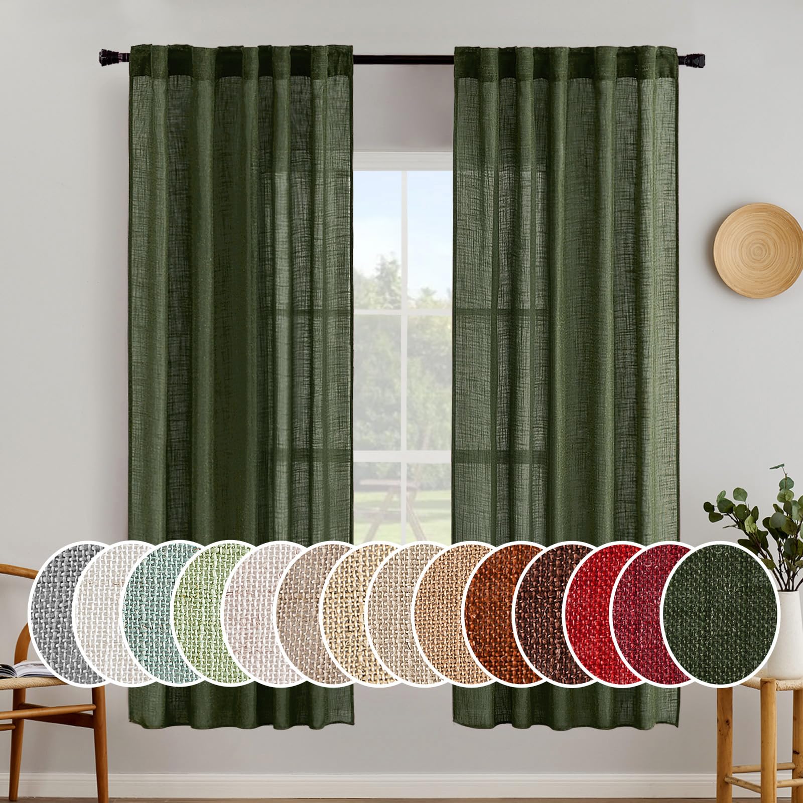 MIULEE Natural White Linen Curtains 84 Inch Long for Bedroom Living Room, Soft Thick Linen Textured Window Drapes Semi Sheer Light Filtering Rod Pocket Back Tab Neutral Farmhouse Cream Ivory 2 Panels